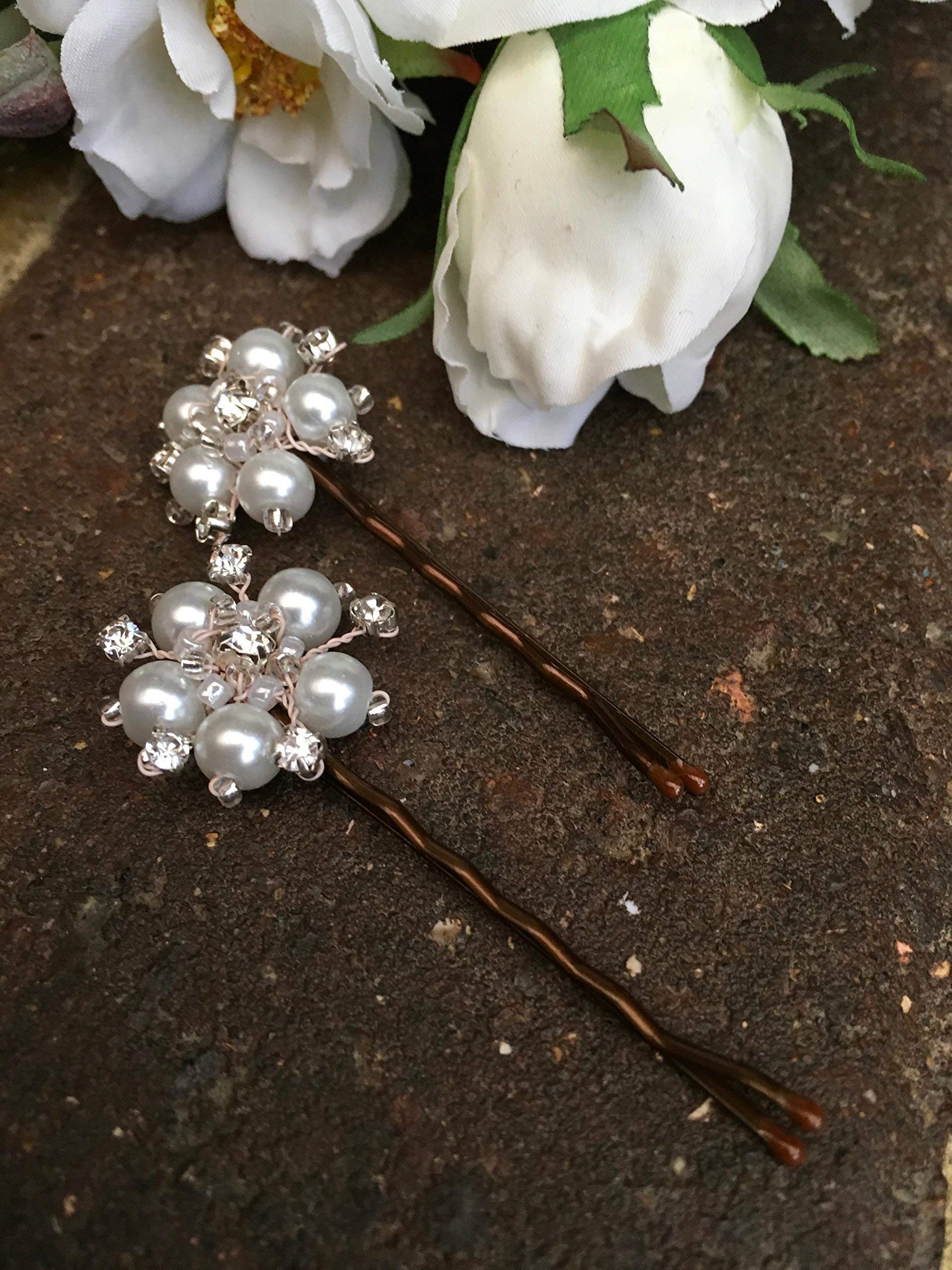 Pearl & Diamond Flower Hair Bobby Pins - Elegant Wedding Hair Accessories for Brides, Bridesmaids, Prom, Dance, Party & Ballet - Perfect for Special Occasions and Everyday Glam