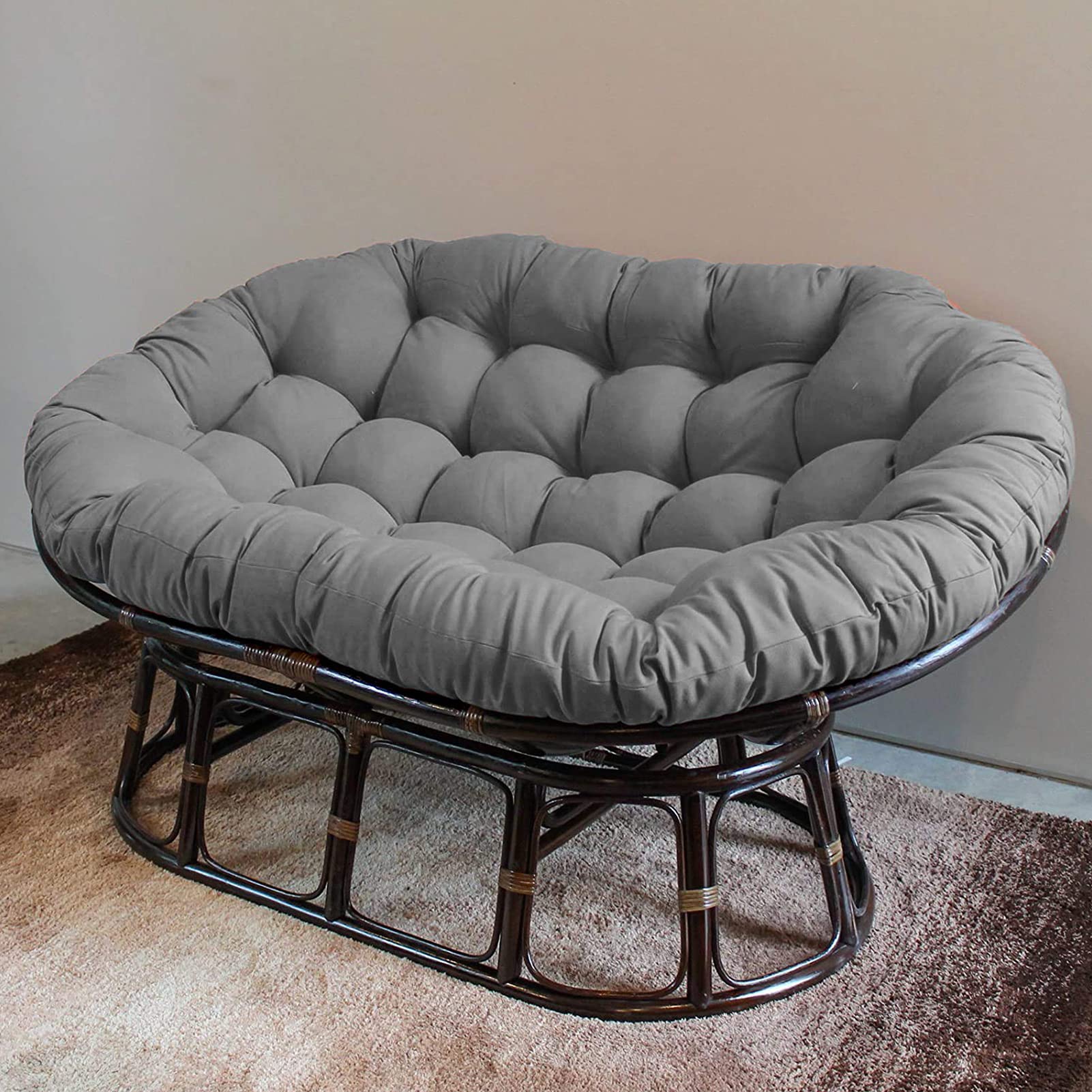 **Double Papasan Cushion Outdoor - Waterproof Hanging Basket & Garden Chair Cushion for Patio, Dark Gray, 67
