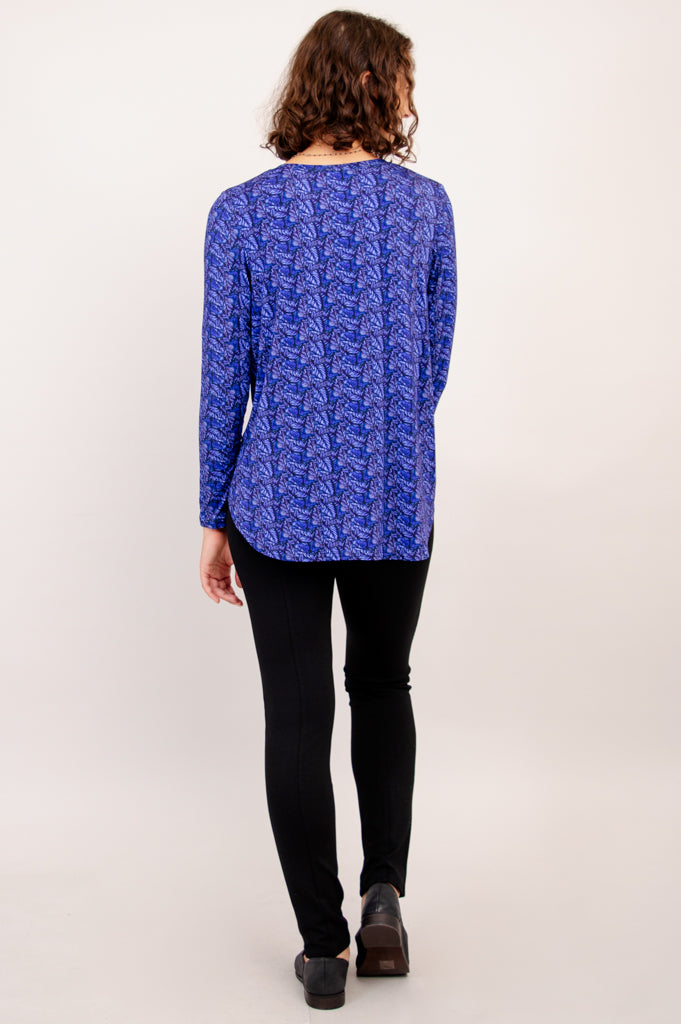 Jackie Long Sleeve Top - Midnight Leaves Print - Bamboo Fabric - Women's Casual Shirt - Perfect for Fall & Winter Layering