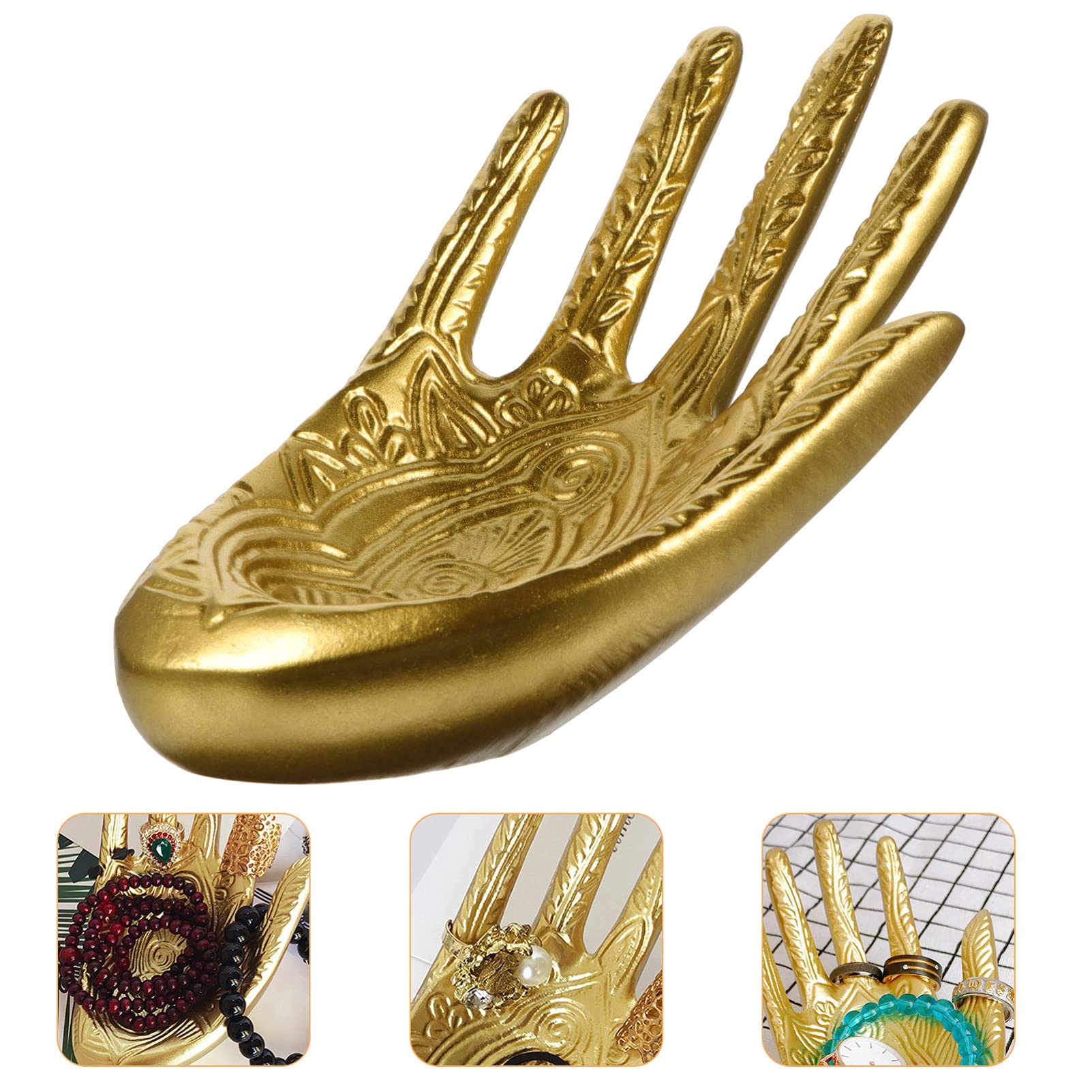 EXCEART Gold Plated Jewelry Display Stand - Ring Holder, Hamsa Hand Ring Dish, Buddha Resin Jewelry Organizer for Home Decor & Retail Store Display