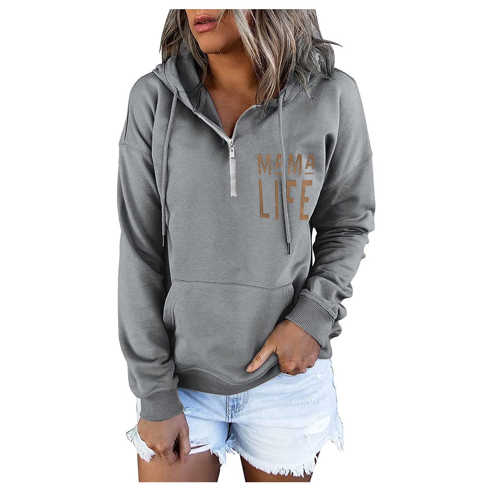 Women's Long Sleeve Zip Up Hoodie - MAMA LIFE Printed Pullover Sweatshirt for Women | Cozy Casual Wear for Moms, Lounge, Errands & Outdoor Activities