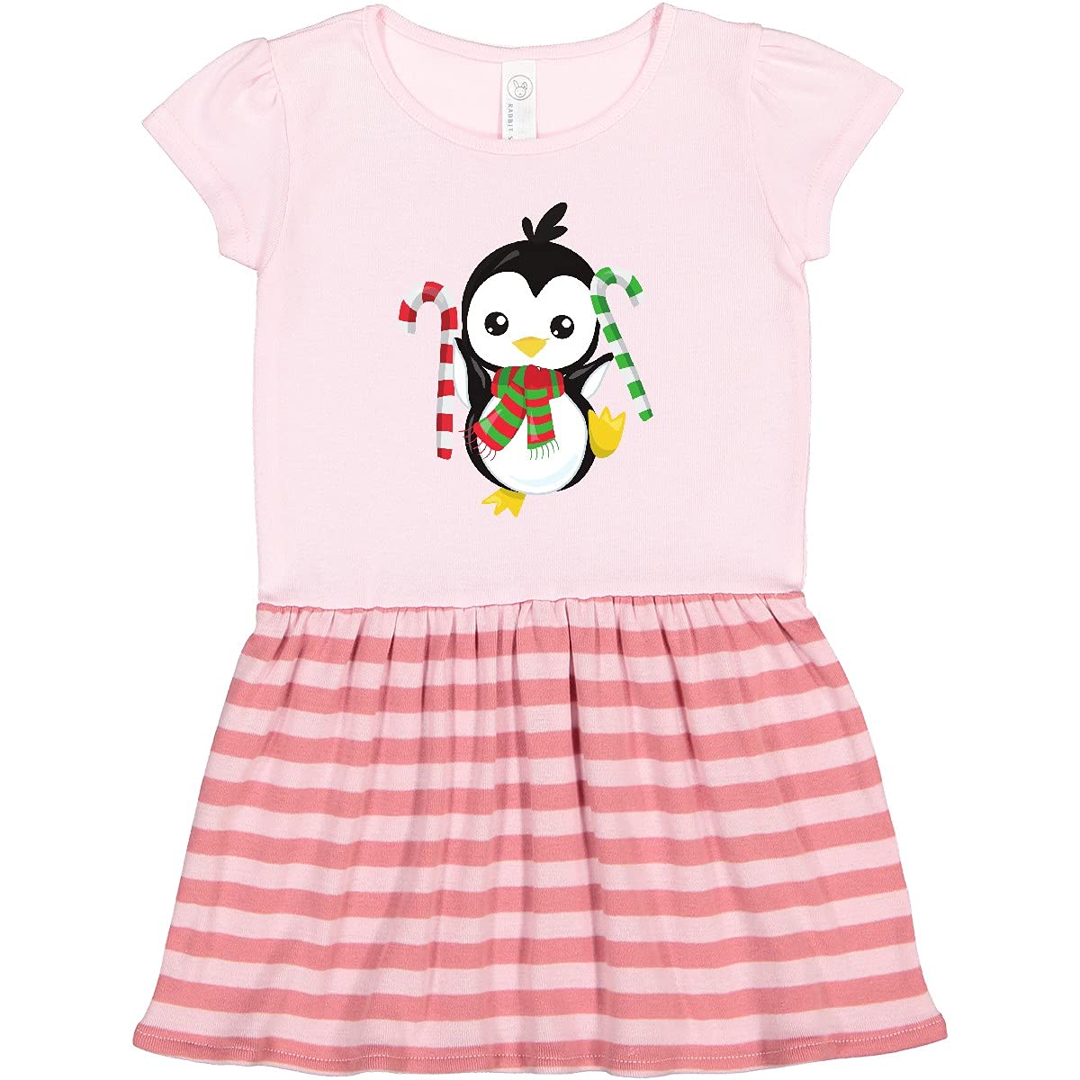 Inktastic Christmas Penguin Toddler Dress - Cute Penguin with Scarf & Candy Cane Print - Perfect for Holiday Parties & Family Photos
