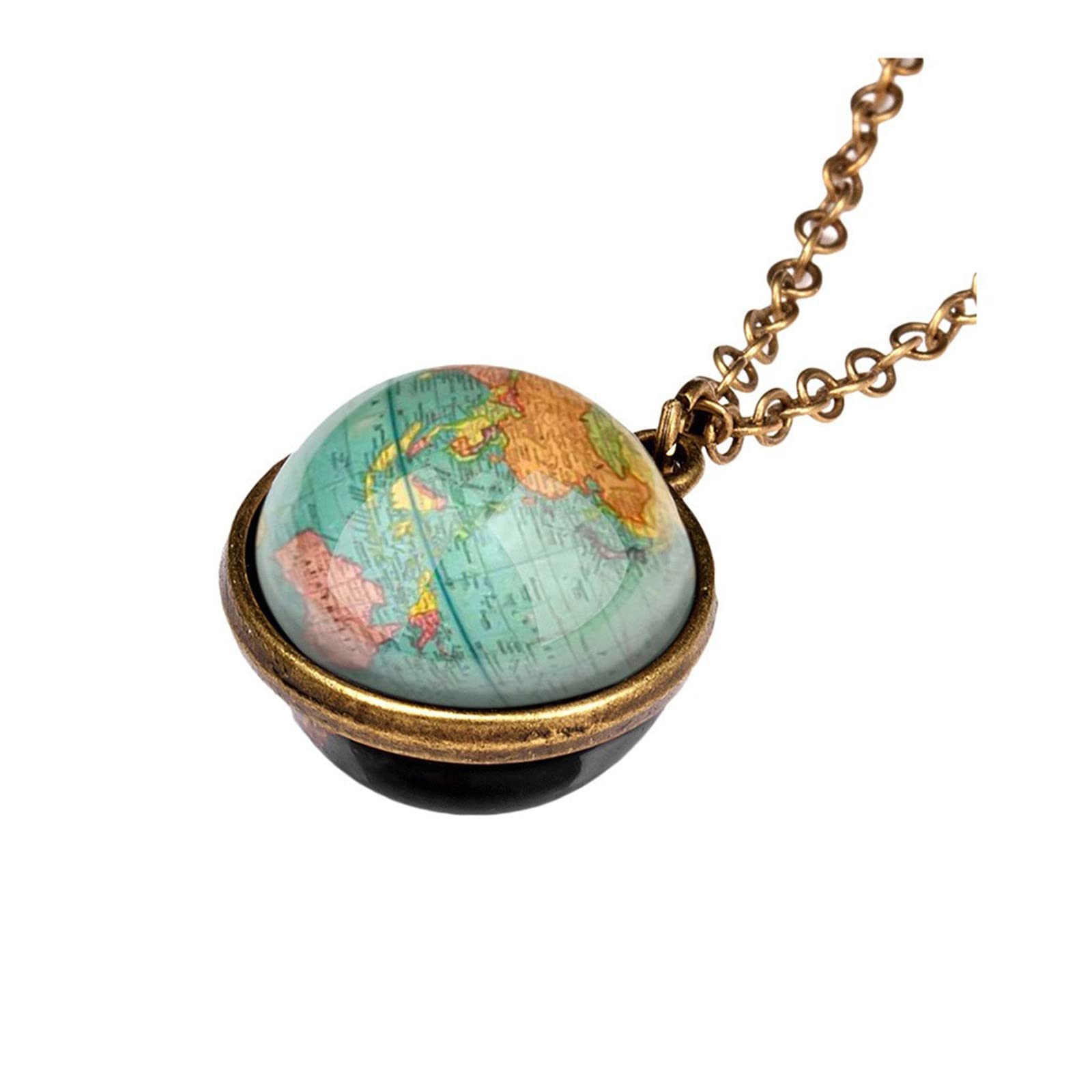 Stylish Long Gold Necklace for Women - Double Galaxy Planet Pendant with Glow Effect, Glass Dome Design, Elegant Chain Jewelry (Size L) | Perfect for Evening Parties, Date Nights, and Special Occasions