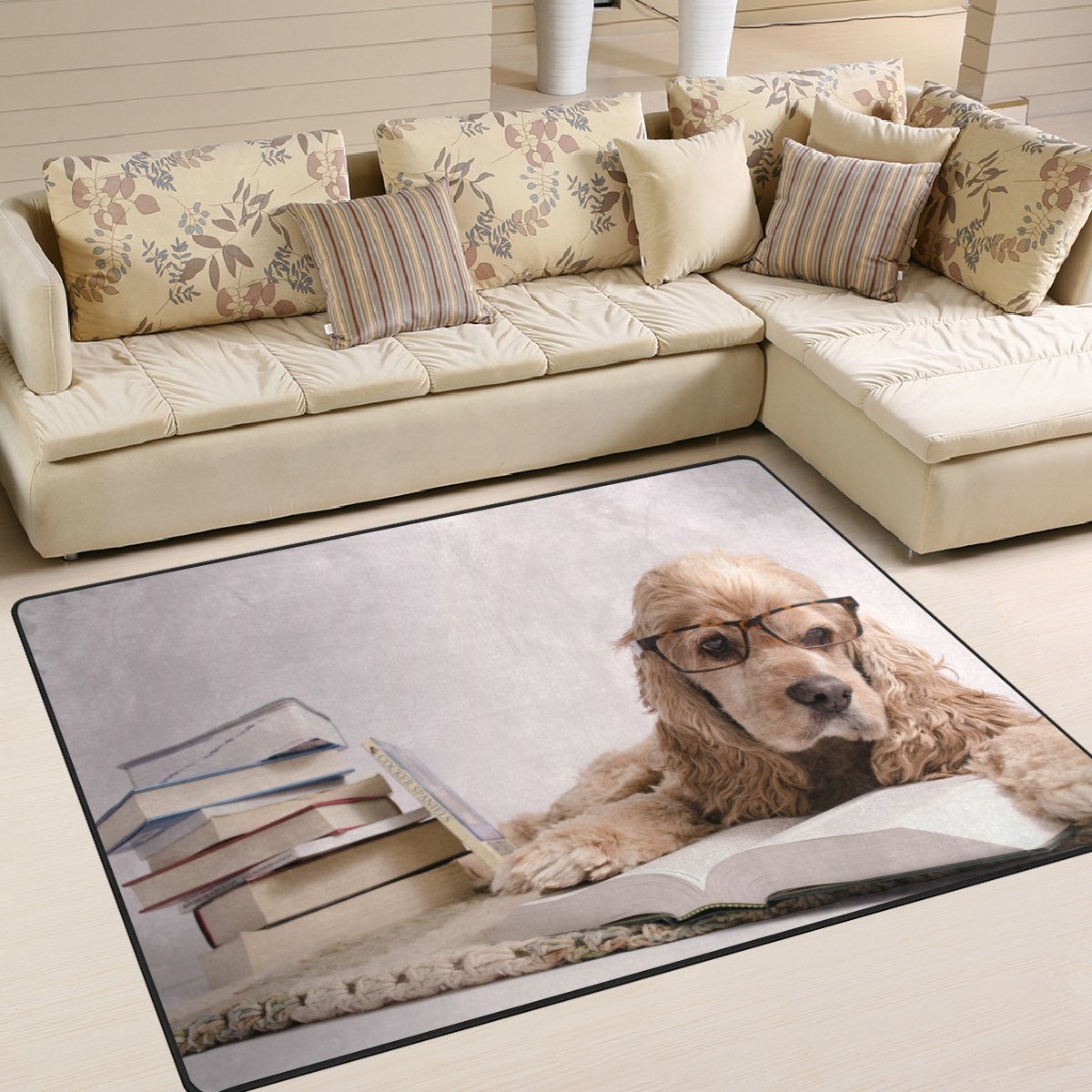ALAZA Hipster Spaniel Puppy Dog Reading Book Area Rug - 5'3