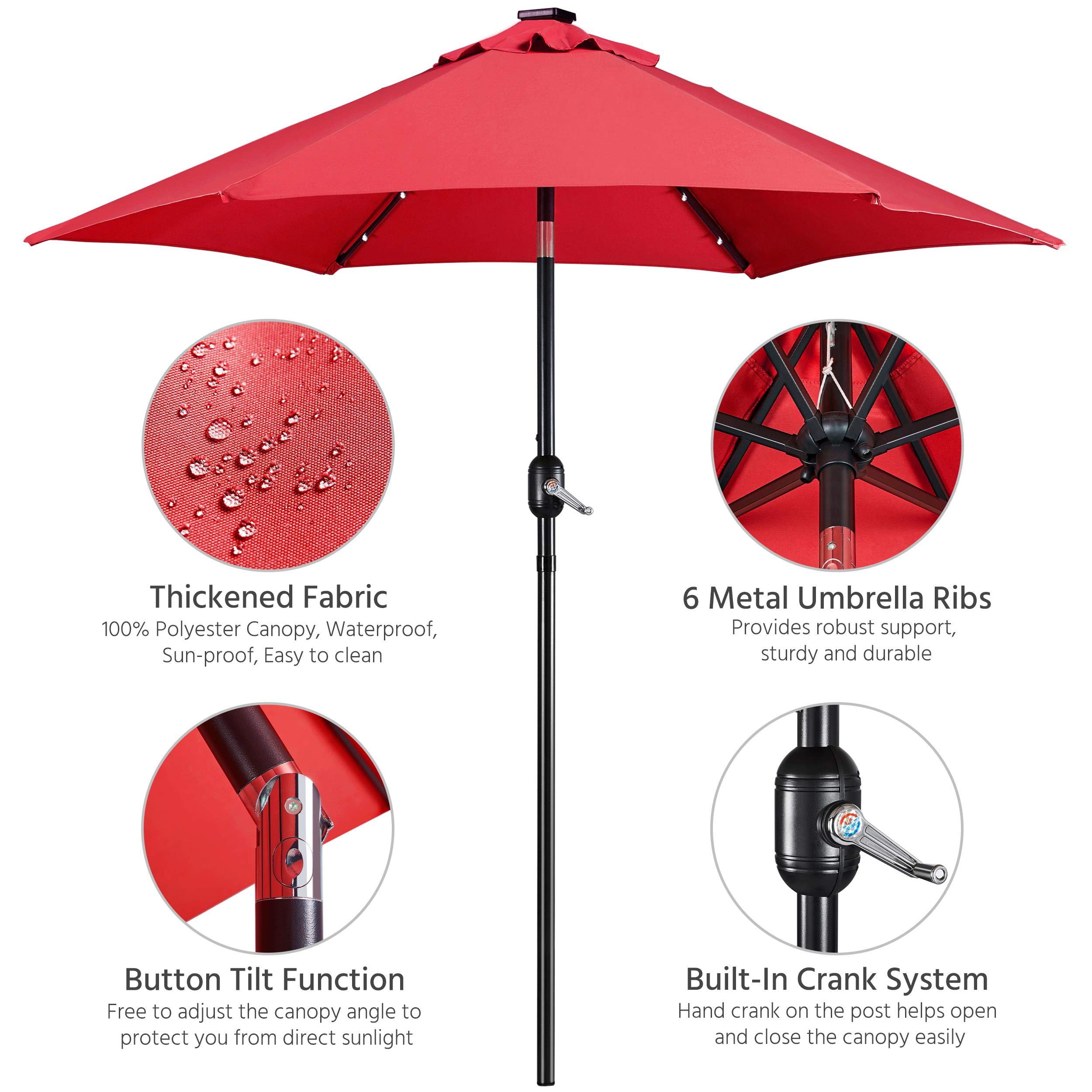 Topeakmart 10ft Solar LED Patio Umbrella with Push Button Tilt & Crank - Waterproof Outdoor Market Canopy for Garden, Poolside, Backyard, Restaurant & Cafe Dining