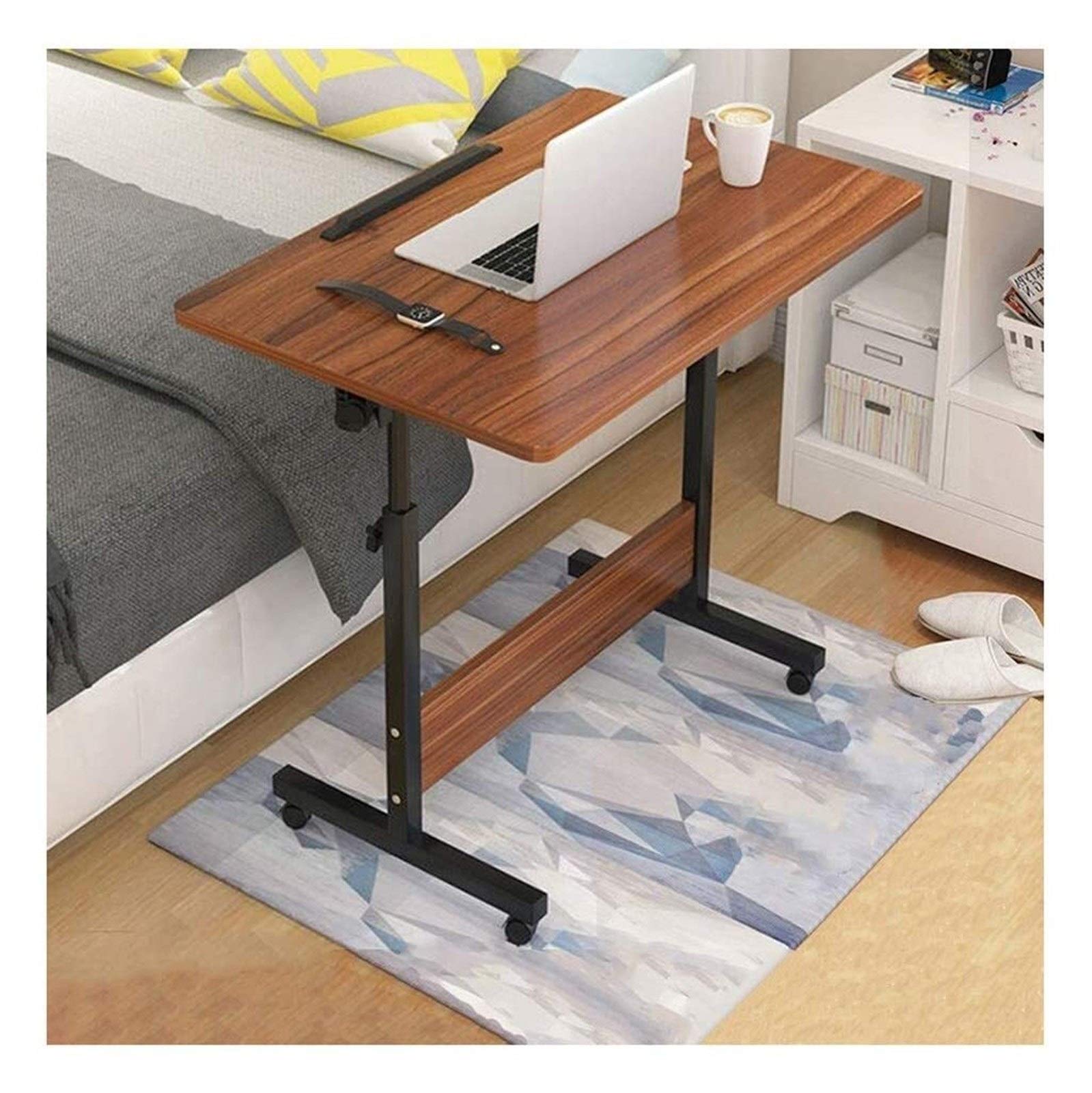**LLNN Adjustable Overbed Table with Wheels - Portable Folding Laptop & Breakfast Tray for Bed, Sofa & Office - Multi-Functional Rolling Side Table for Eating, Working & Reading (Fits All Laptops & Tablets)**