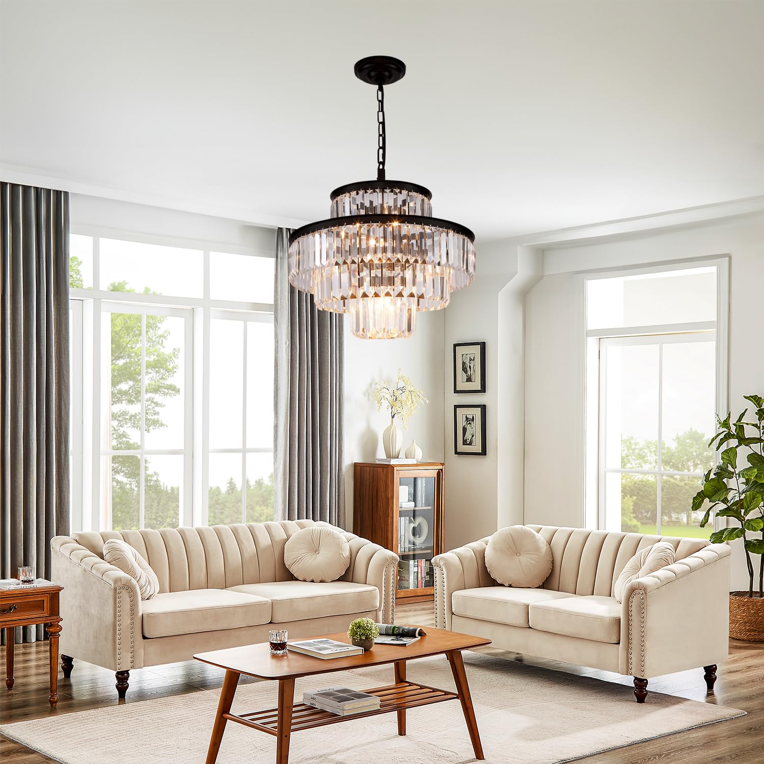 20 Inch Black Luxury Crystal Chandelier - Modern Hanging Pendant Light Fixture for Dining Room, Bedroom & Living Room | Elegant Lighting for Weddings, Restaurants and Home Decor