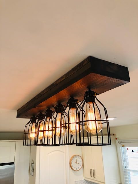 Farmhouse Wooden Chandelier Light - Adjustable Height Rustic Ceiling Pendant for Kitchen, Dining Room, Island, Bar & Pool Table - Perfect for Country Style Home Decor & Cozy Gatherings
