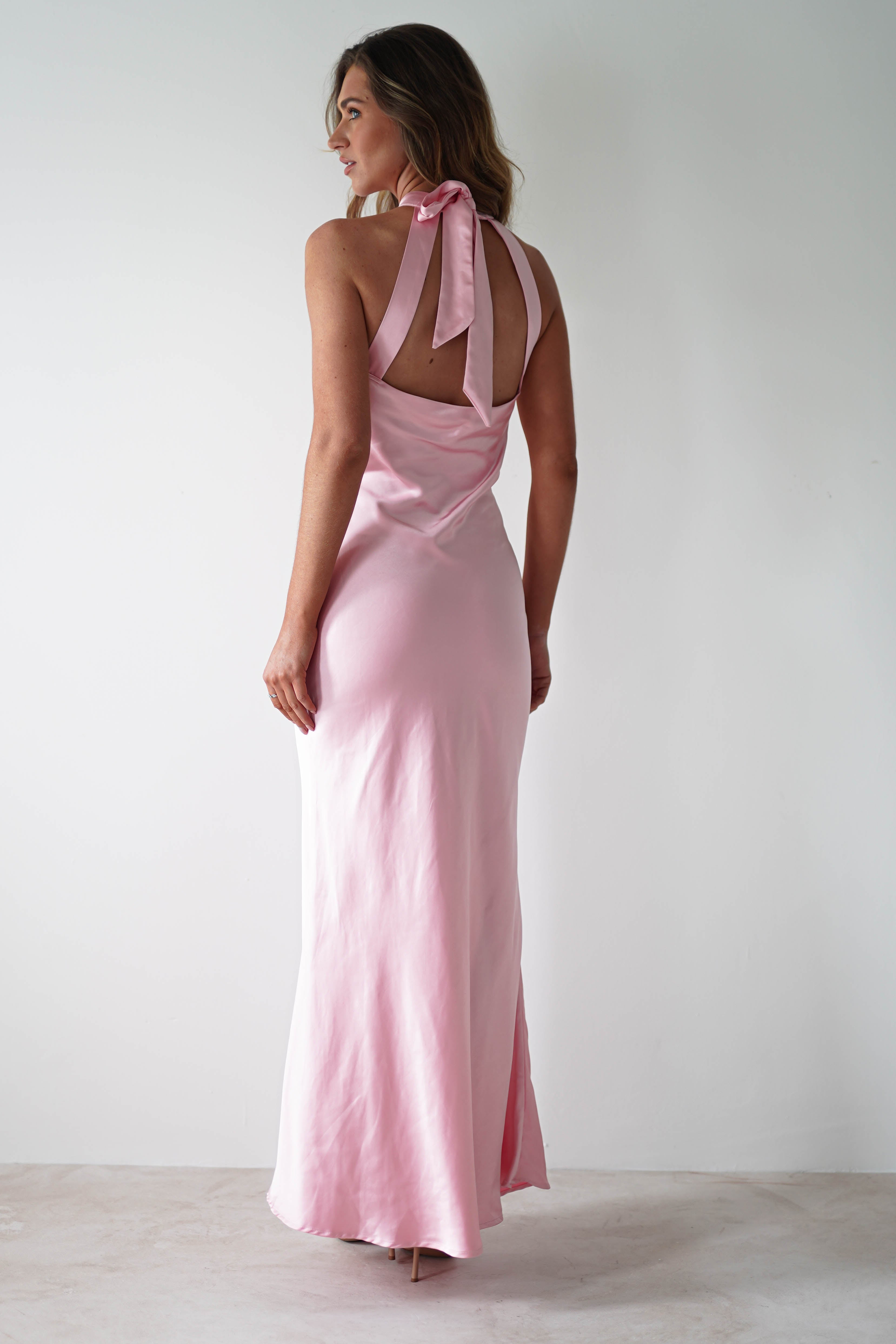 Natalia Soft Satin Maxi Dress for Women - Elegant Pink Long Flowy Evening Gown | Perfect for Weddings, Parties & Special Occasions