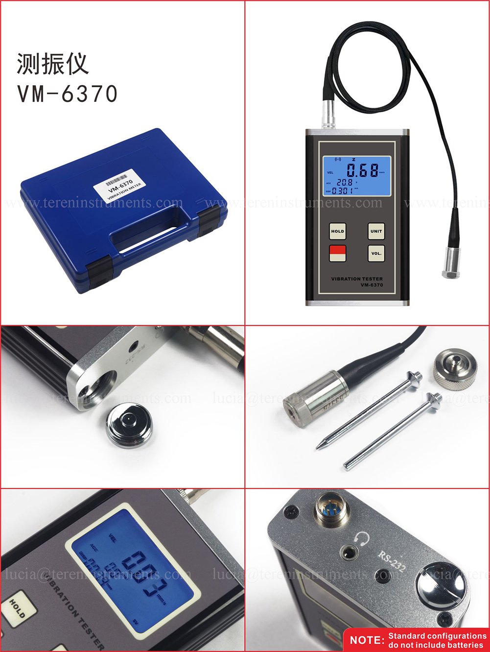 Teren-VM-6370 Digital Vibration Meter Tester - Portable Vibrometer Gauge for Industrial Machinery, HVAC Systems & Rotating Equipment - Measure Vibration Frequency & Acceleration for Predictive Maintenance
