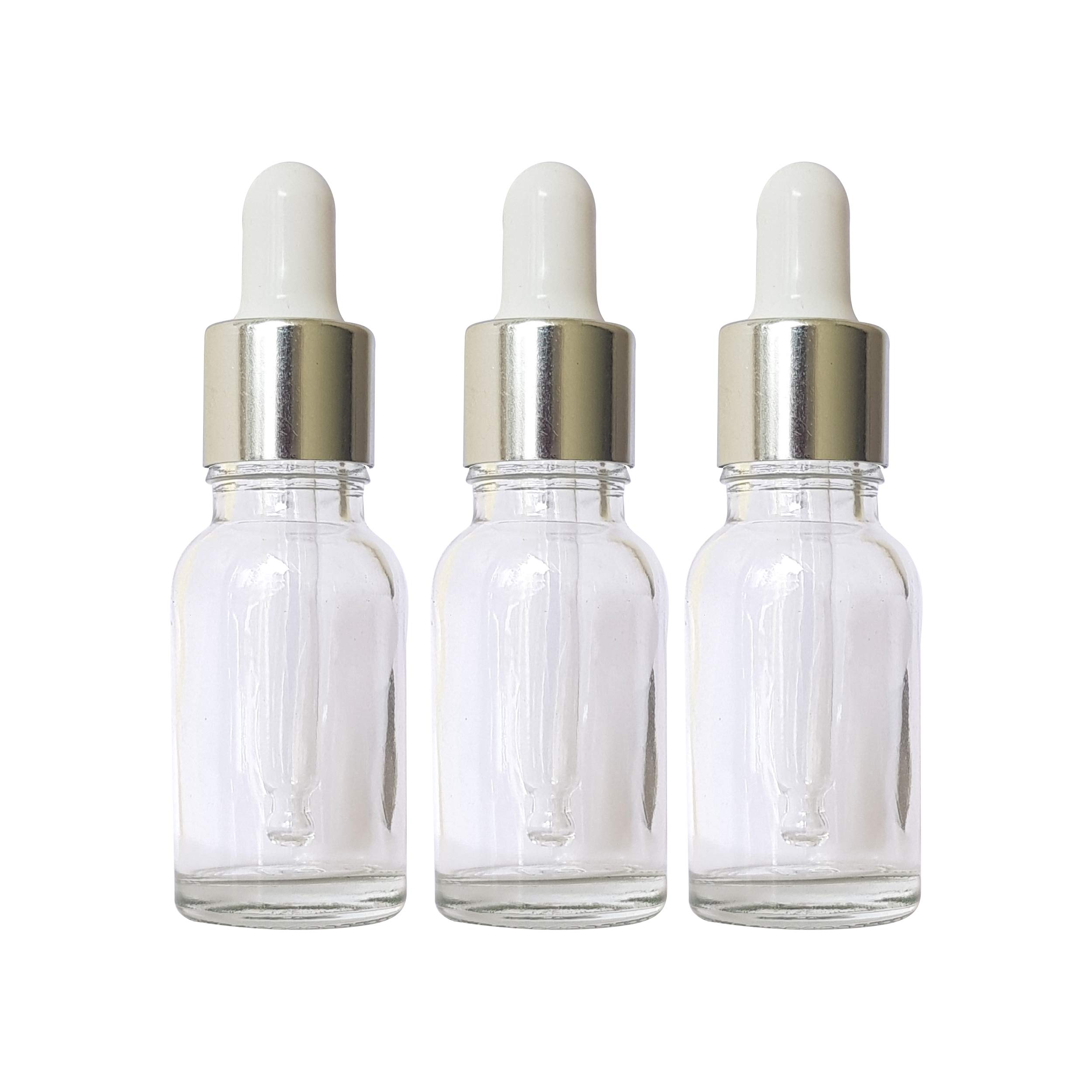 Premium 15ml Empty Glass Bottles with Silver Plating Dropper - Essential Oil Bottles, Perfume Containers, Serum Storage (Pack of 3) for DIY Beauty, Aromatherapy & Travel Use