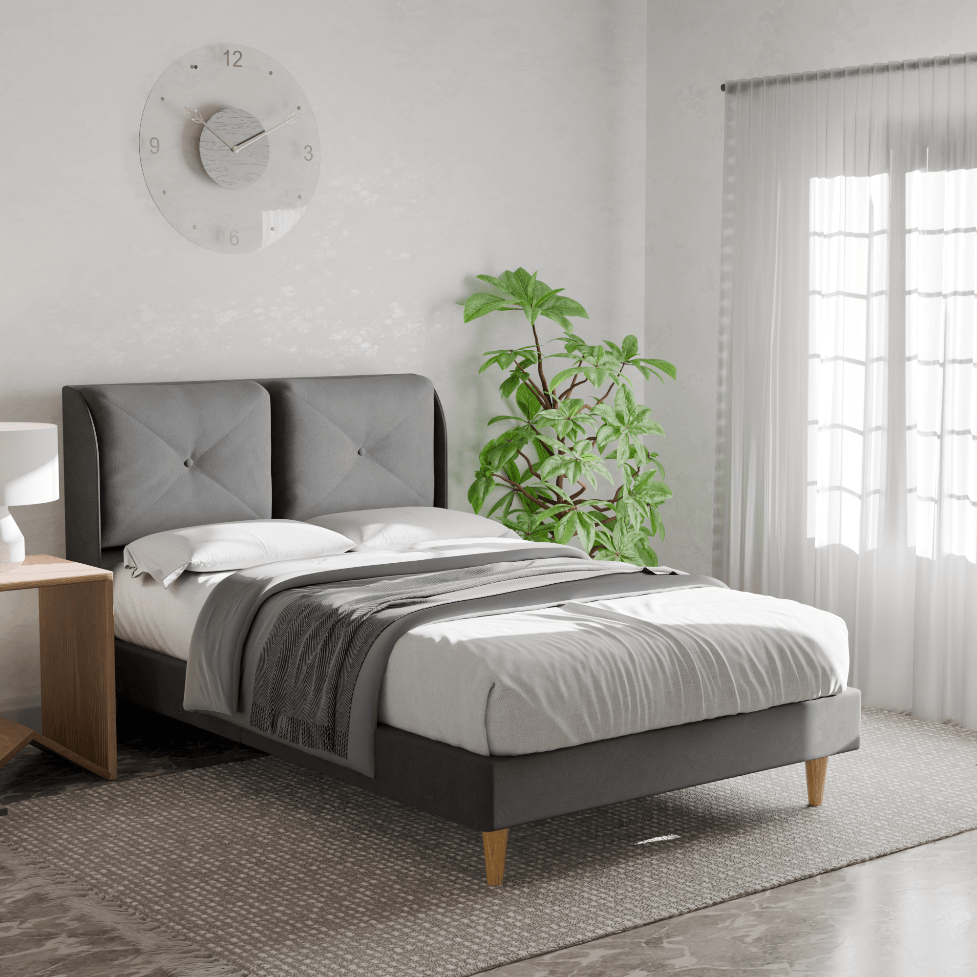 Mohave Fabric Bed Frame - Water Repellent & Dustproof Queen Size Platform Bed with Wooden Slats - Perfect for Bedroom, Guest Room & Small Spaces