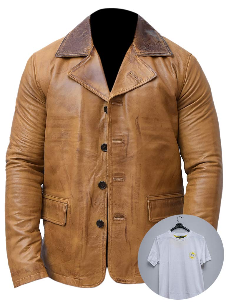 Red Dead Redemption II Arthur Morgan Genuine Leather Coat Jacket for Men - Tan Brown Vintage Biker Style - Perfect for Cosplay, Halloween & Gaming Conventions