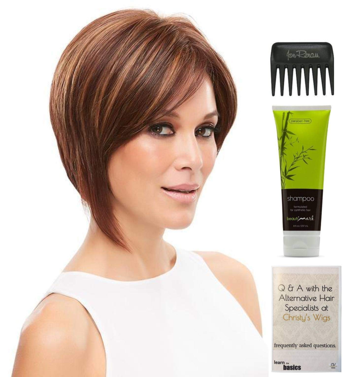 Jon Renau Eve Wig Bundle - 4 Items Including Synthetic Shampoo, Wide Tooth Comb & Christy's Wigs Q&A Booklet (Color 22F16S8) - Perfect for Daily Styling, Cosplay & Hair Care Routine