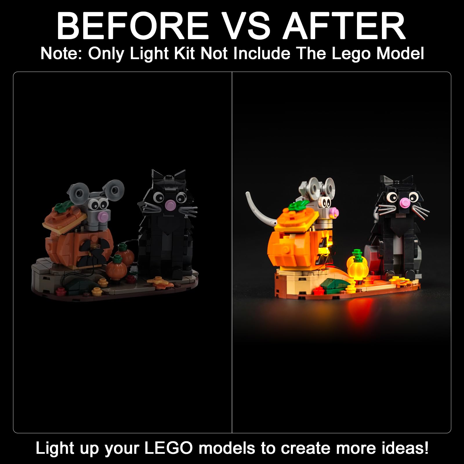 Upgraded LED Light Kit for Lego Halloween Cat & Mouse Building Set (40570) - Compatible Lighting Decoration for Lego Models | Perfect for Halloween Displays & Lego Enthusiasts