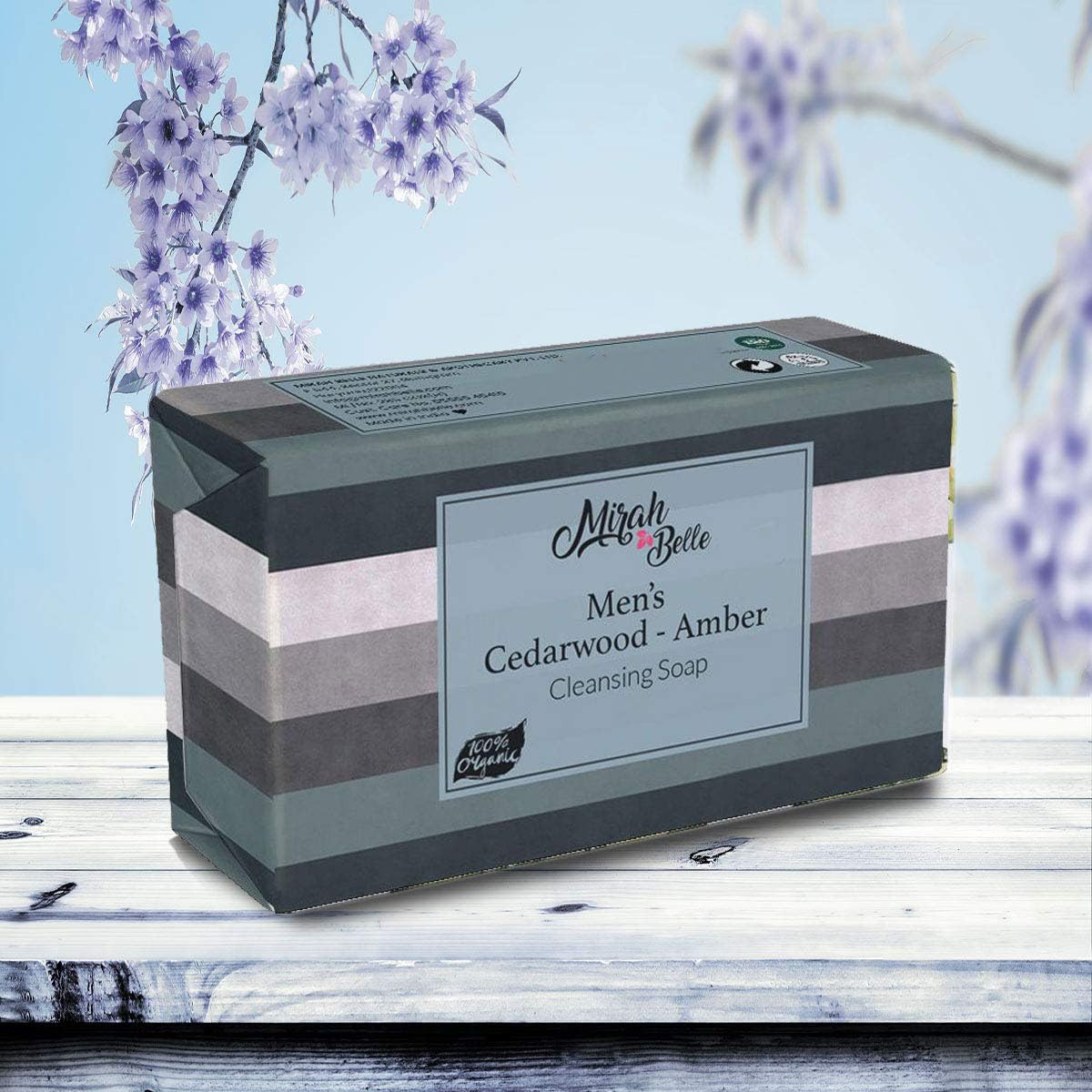 Mirah Belle Men's Soap Bar - Cedarwood & Amber Scent (Pack of 3, 125g Each) - Best for Acne Prone, Blemished & Oily Skin - Natural Face & Body Cleanser - 375g Total - Perfect for Shower, Gym & Travel Use