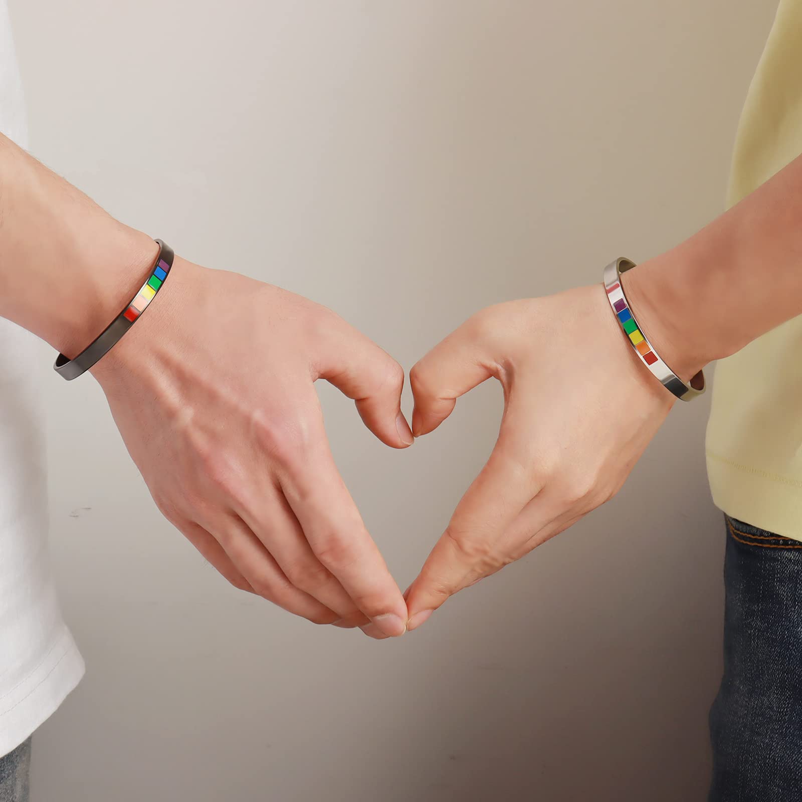2PCS Pride Bracelets for Women & Couples - LGBTQ Rainbow Stainless Steel Open Bangle Bracelets - Perfect for Pride Month, LGBTQ Events & Matching Couple Jewelry