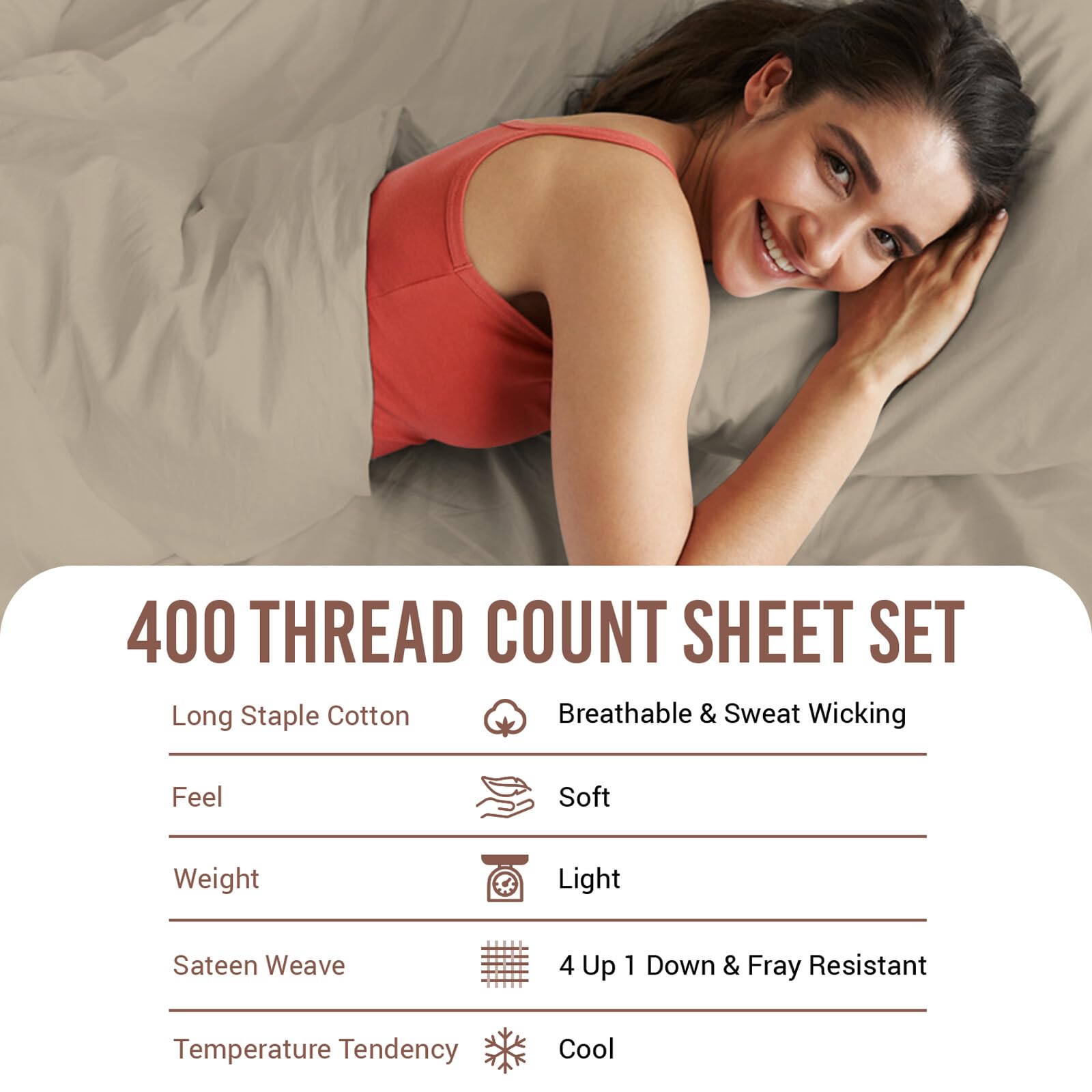 Pizuna Pure 100% Cotton Twin XL Sheets - 400 Thread Count Luxury Sateen Weave with 15