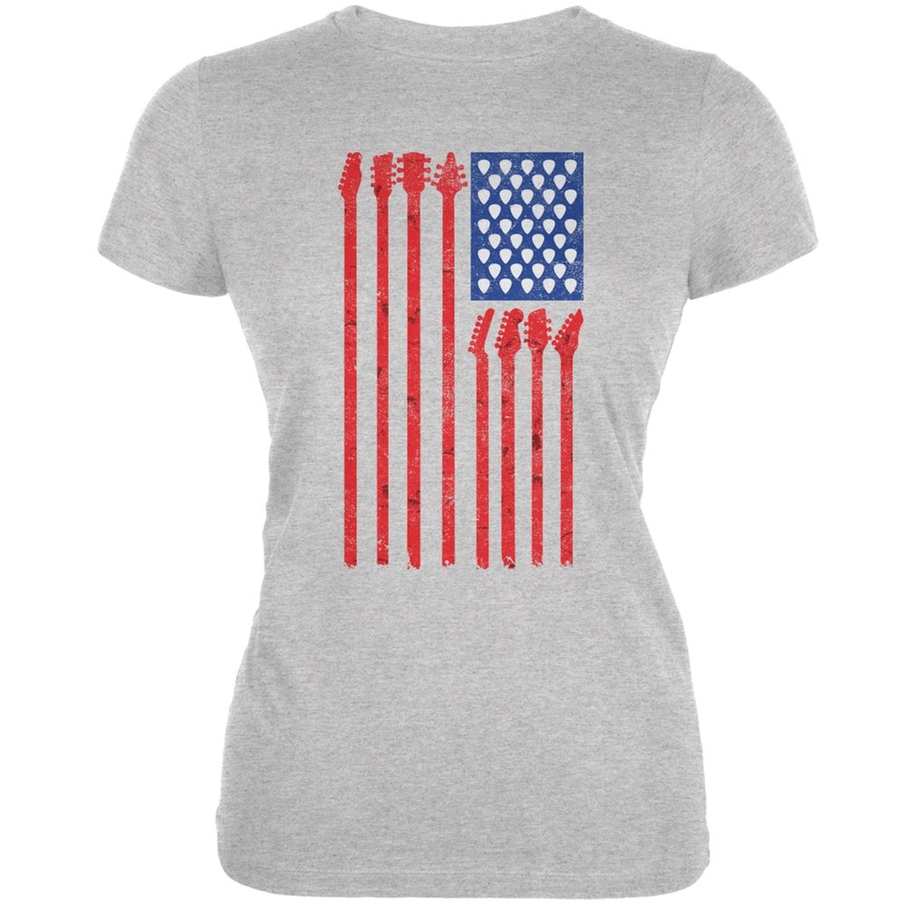 Old Glory 4th of July Patriotic Stars & Stripes Guitar American Flag Junior's Soft Cotton T-Shirt - Perfect for Independence Day Celebrations & Summer Concerts