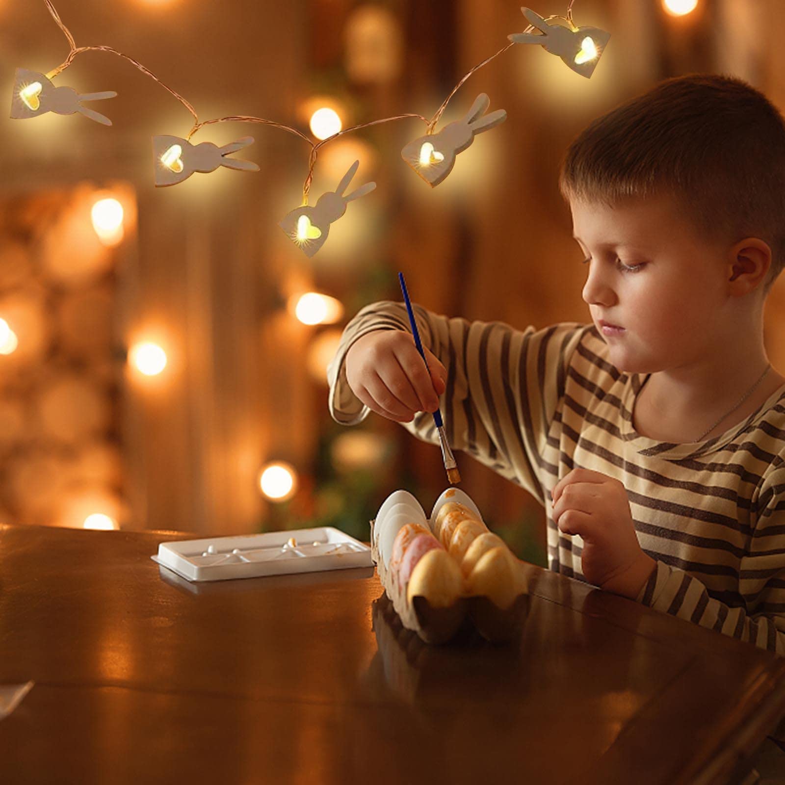 Easter LED Wooden Bunny String Lights with Flashing Effects - Romantic Home Decor for Easter Party, Garden, and Indoor Holiday Decoration
