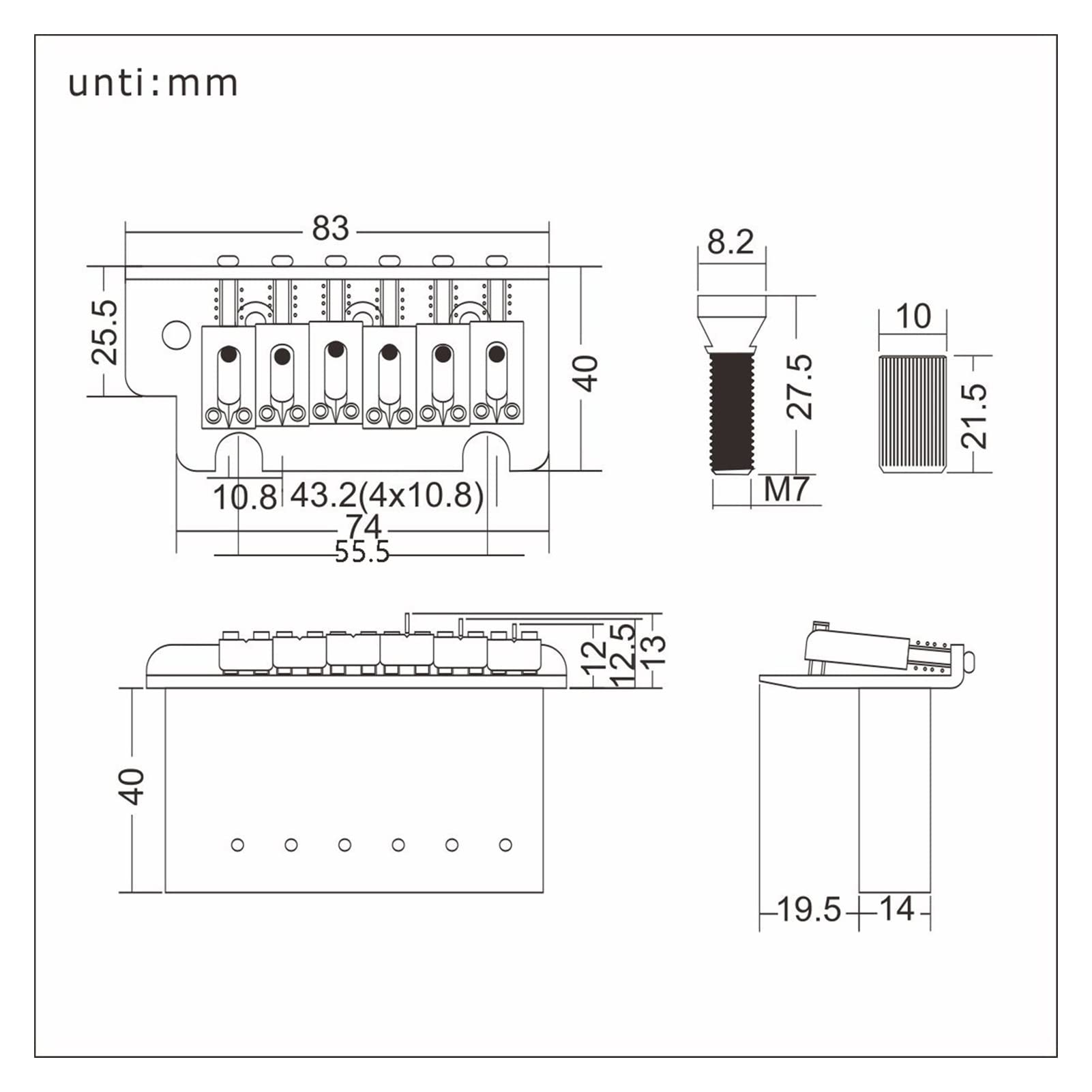 2 Post Point Guitar Locking Tremolo Bridge System - 14mm Thick Block for ST Style Electric Guitars (Chrome) | Perfect for Upgrades & Professional Performances