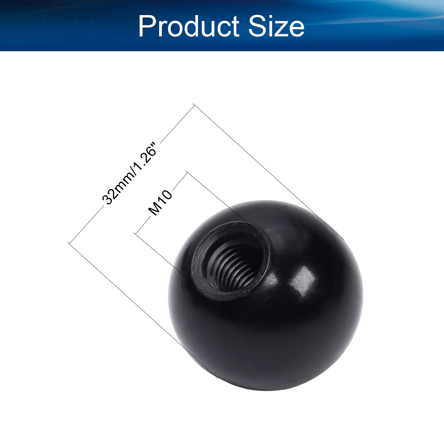 8Pcs Black Bakelite Ball Knob M10 Female Thread - 32mm (1.26