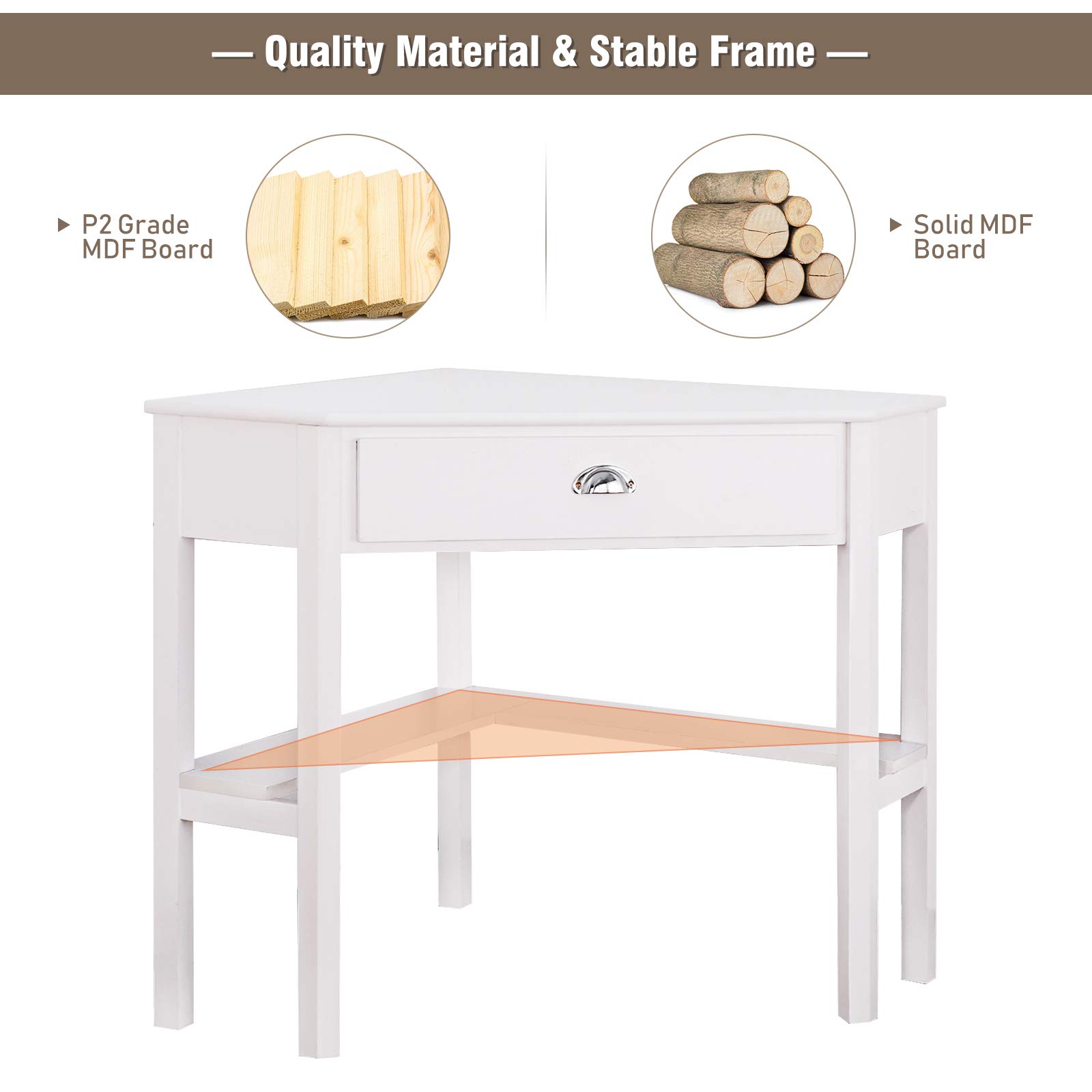 GOFLAME Compact Wooden Corner Desk with Drawer & Shelves - Space-Saving Home Office Workstation for Laptop & PC - Perfect for Small Spaces, Apartments & Dorm Rooms - White
