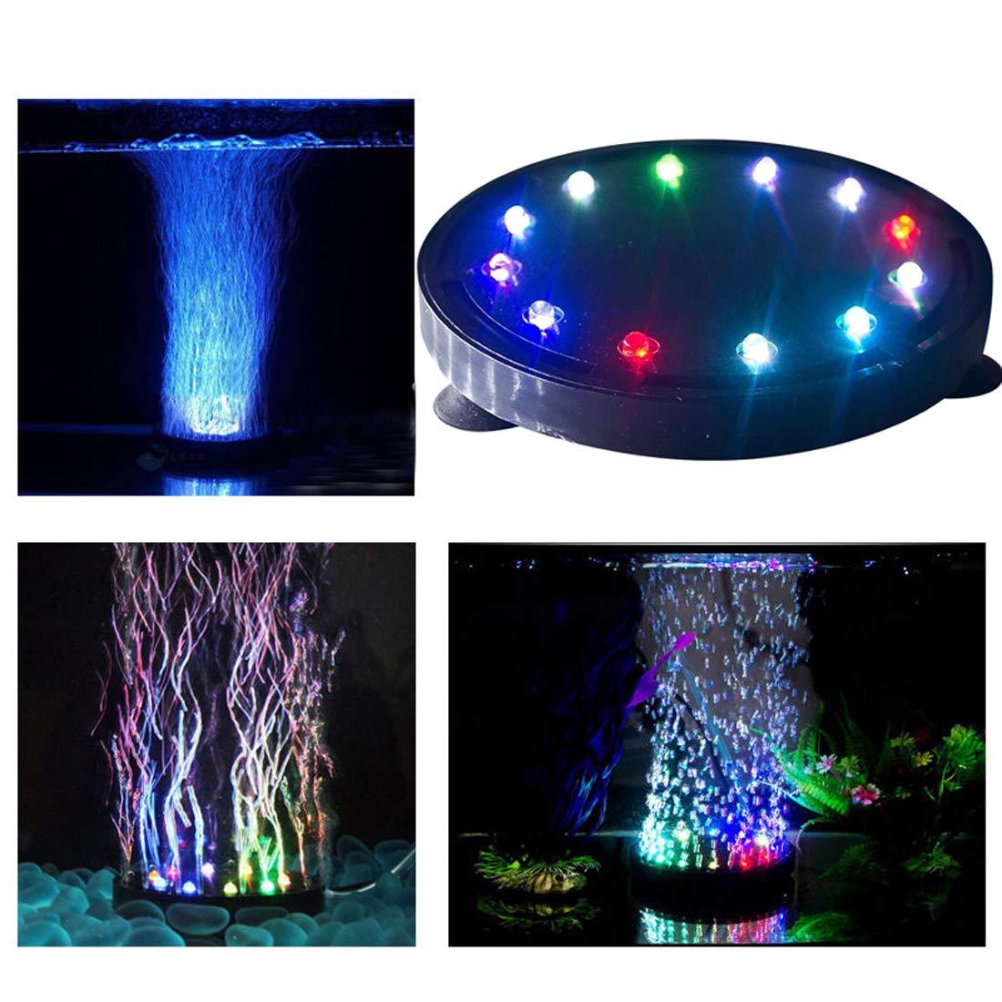 12 LED Aquarium Bubble Light - 5 Inch Submersible Air Stone for Fish Tank, Turtle Tank Decoration | Energy Efficient LED Bubbler Lamp with Air Pump | Perfect for Home Aquariums, Office Fish Tanks & Aquatic Pet Habitats