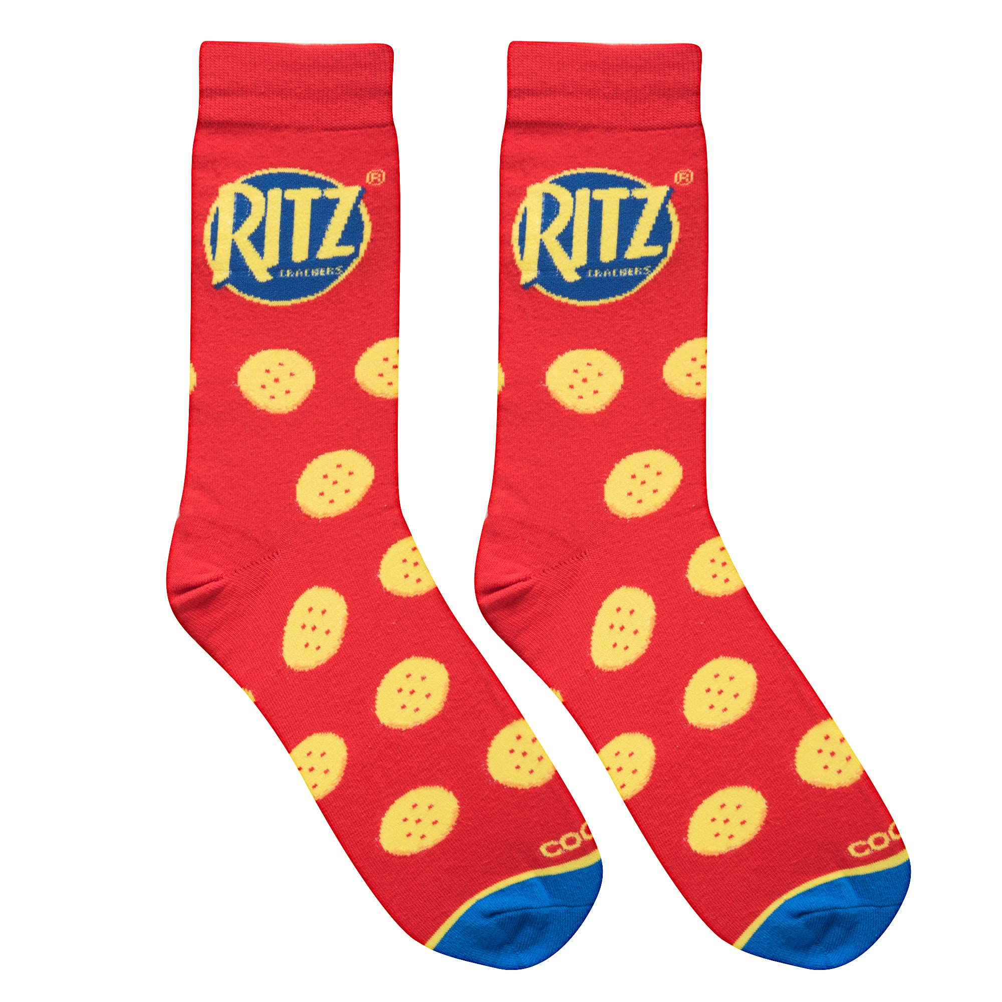 Fun Ritz Crackers Graphic Print Crew Socks for Men & Women - Novelty Food-Themed Comfortable Cotton Socks for Casual Wear, Gift Giving, and Themed Parties