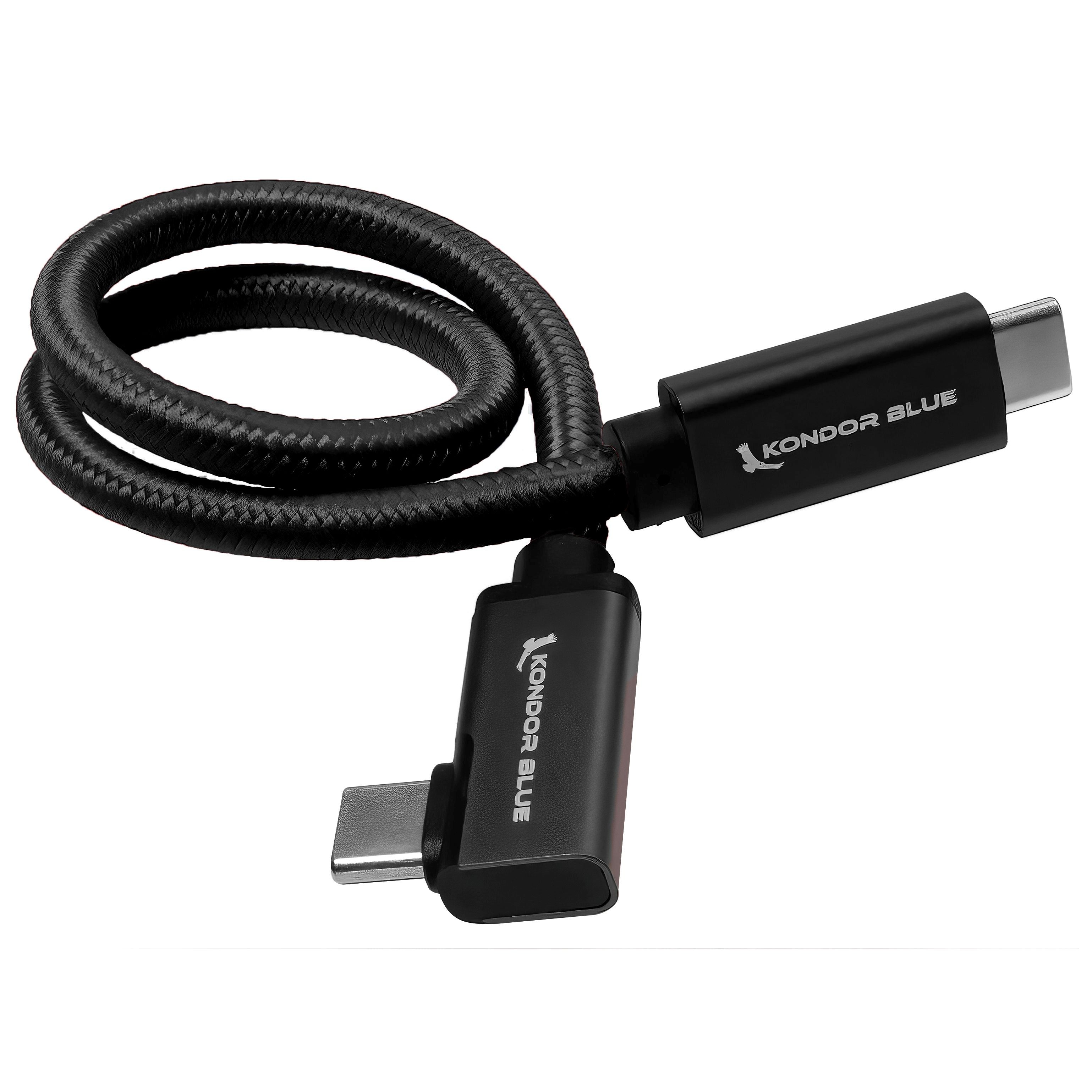 Kondor Blue USB C to USB C Cable - 8K Fast Charging & Data Transfer for SSD Recording, Power Delivery, Right Angle Connector (12in, Raven Black) - Perfect for MacBook Pro, iPad Pro, Samsung Galaxy & External Hard Drives