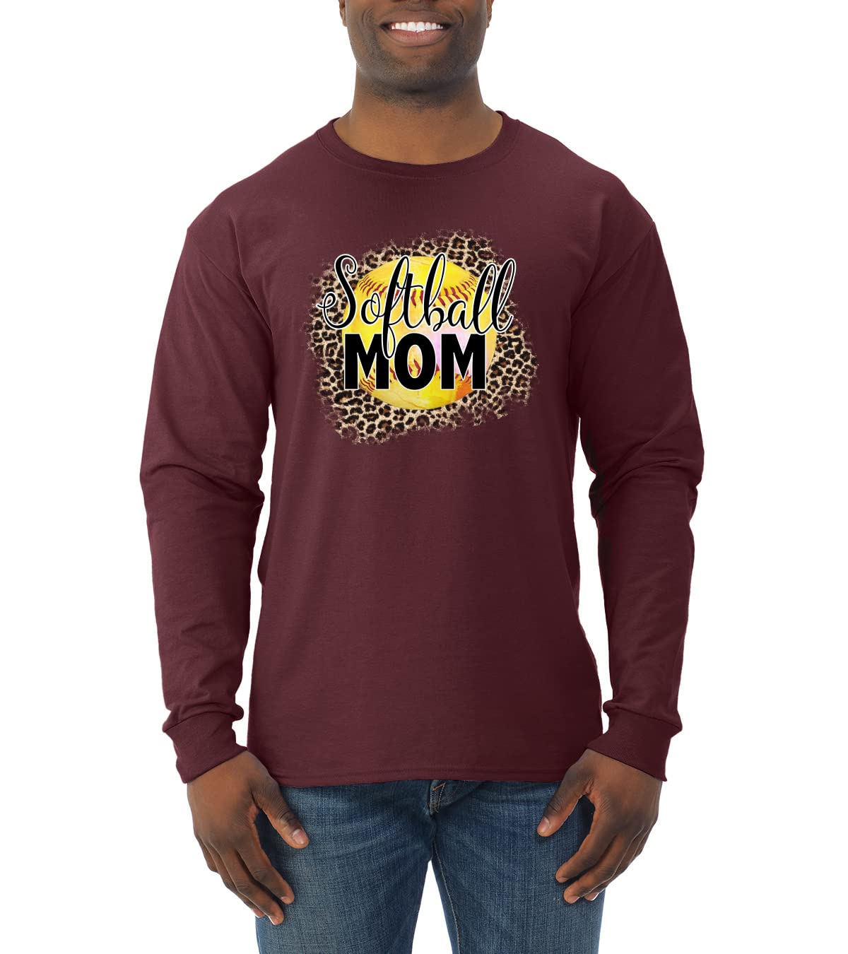 Wild Bobby Softball Mom Animal Print Long Sleeve Shirt for Women & Men - Perfect for Baseball Games, Team Sports & Casual Wear