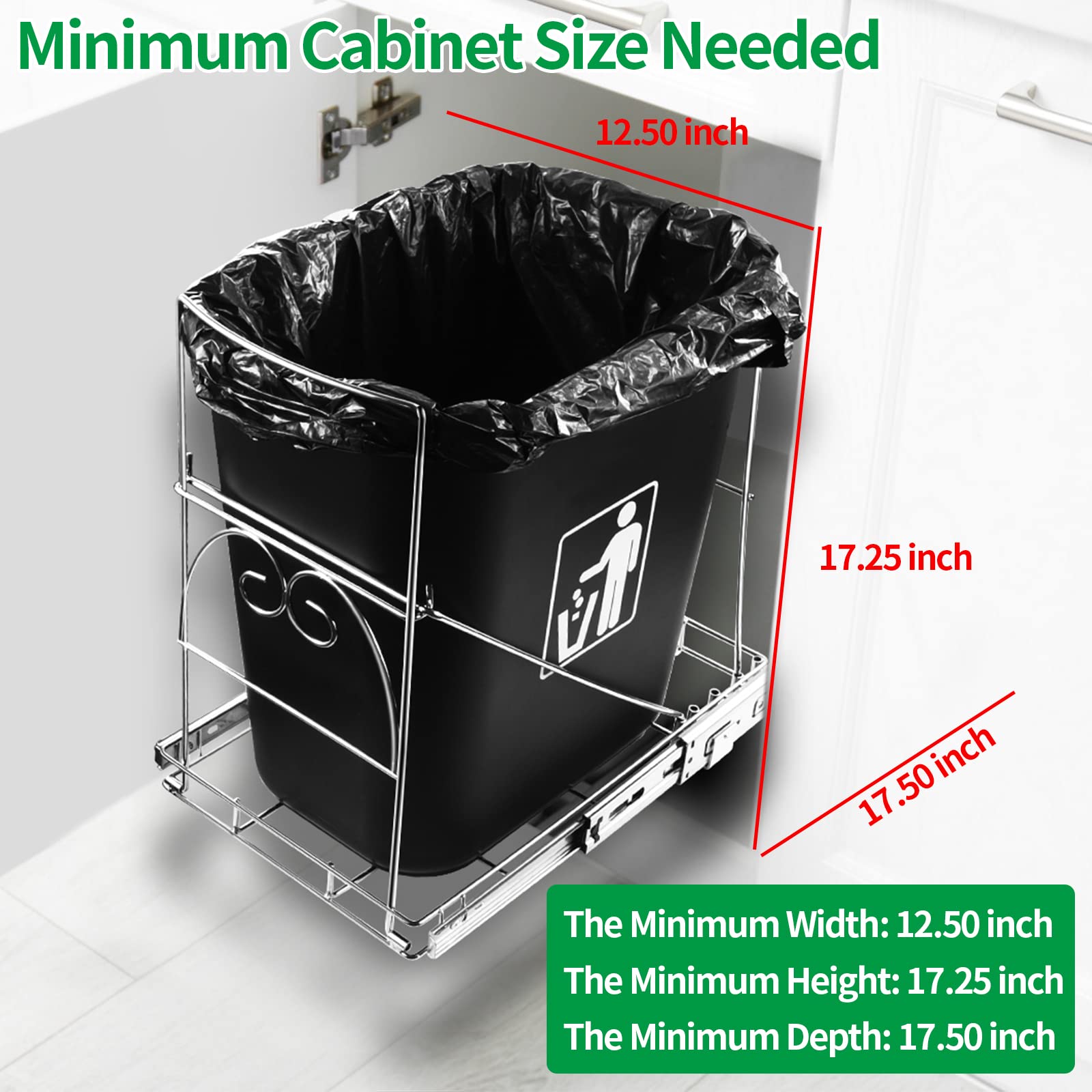 Ormeli Pull Out Trash Can Under Cabinet - Adjustable Slide-Out Garbage Shelf for Kitchen, Roll-Out Waste Bin Rack Under Sink/Pantry (Trash Can Not Included) | Perfect for Small Kitchens & Space Saving Storage Solutions