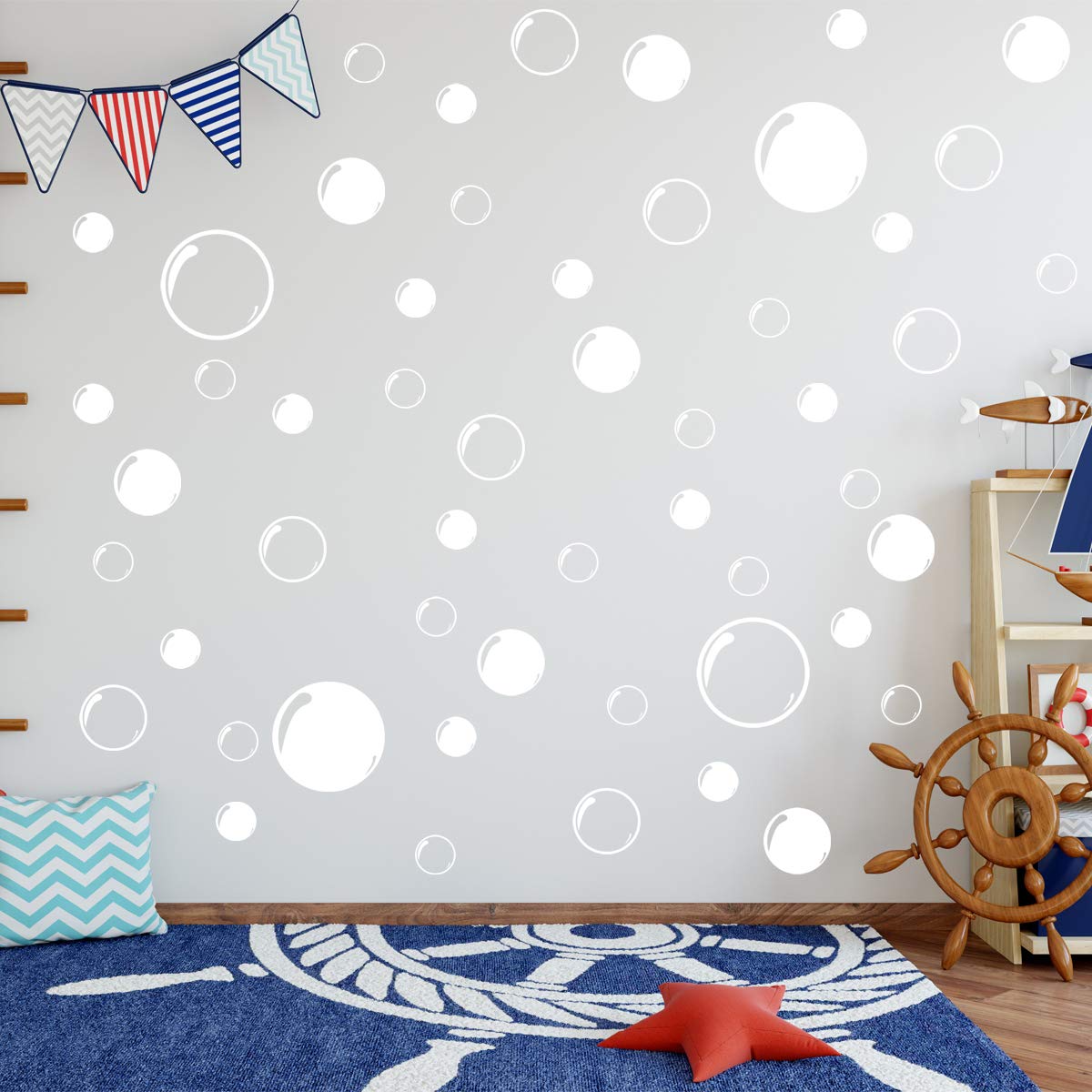 VWAQ Peel and Stick Bubble Wall Decals - 52 PCS Self-Adhesive Bathroom Decor Stickers (White) - Perfect for Kids' Rooms, Bathroom Walls, Nursery Decor & DIY Home Improvement Projects