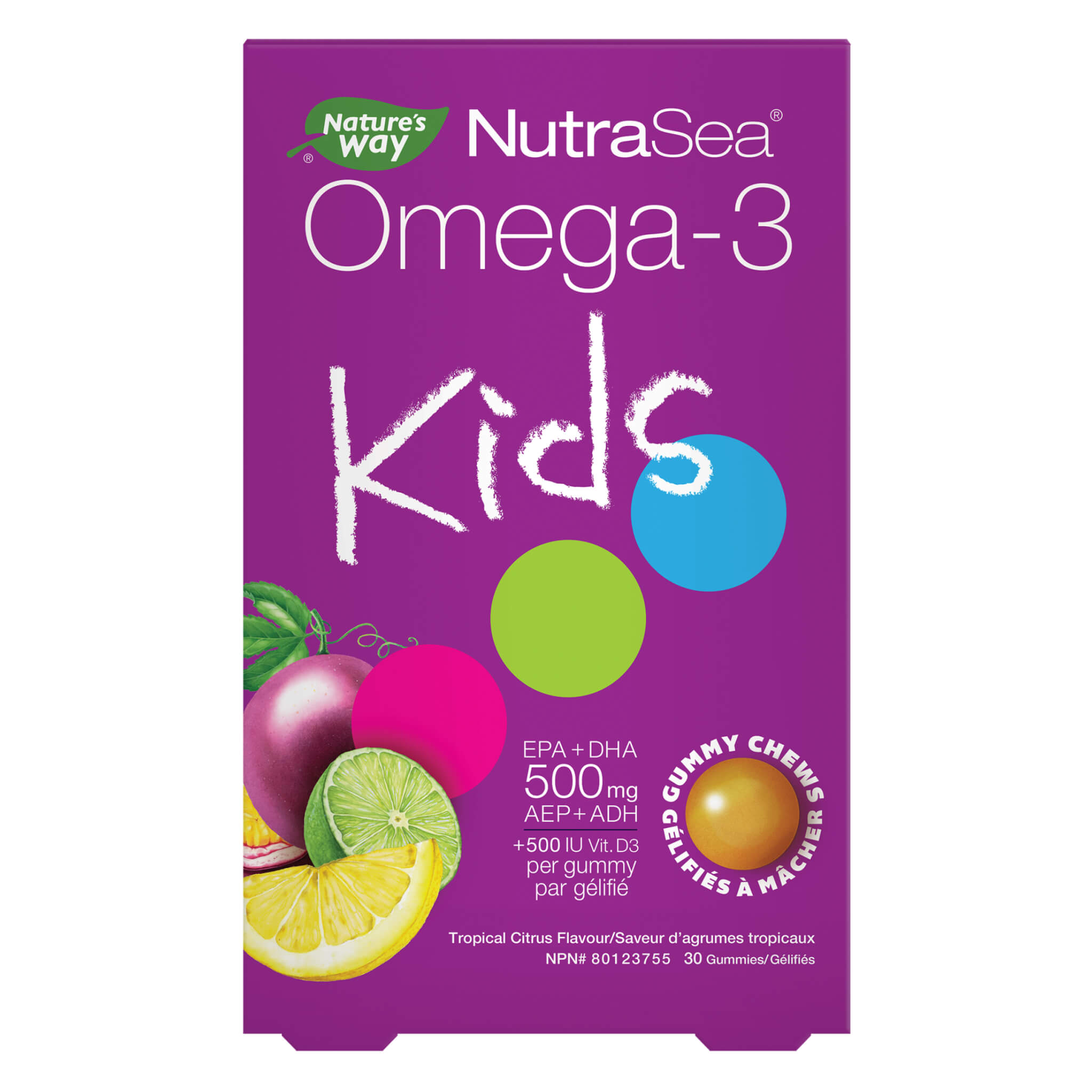 Premium Omega-3 EPA DHA 500mg for Kids - Tropical Citrus Flavor Gummies | Supports Brain Development & Immune Health | Perfect for School Snacks & Picky Eaters