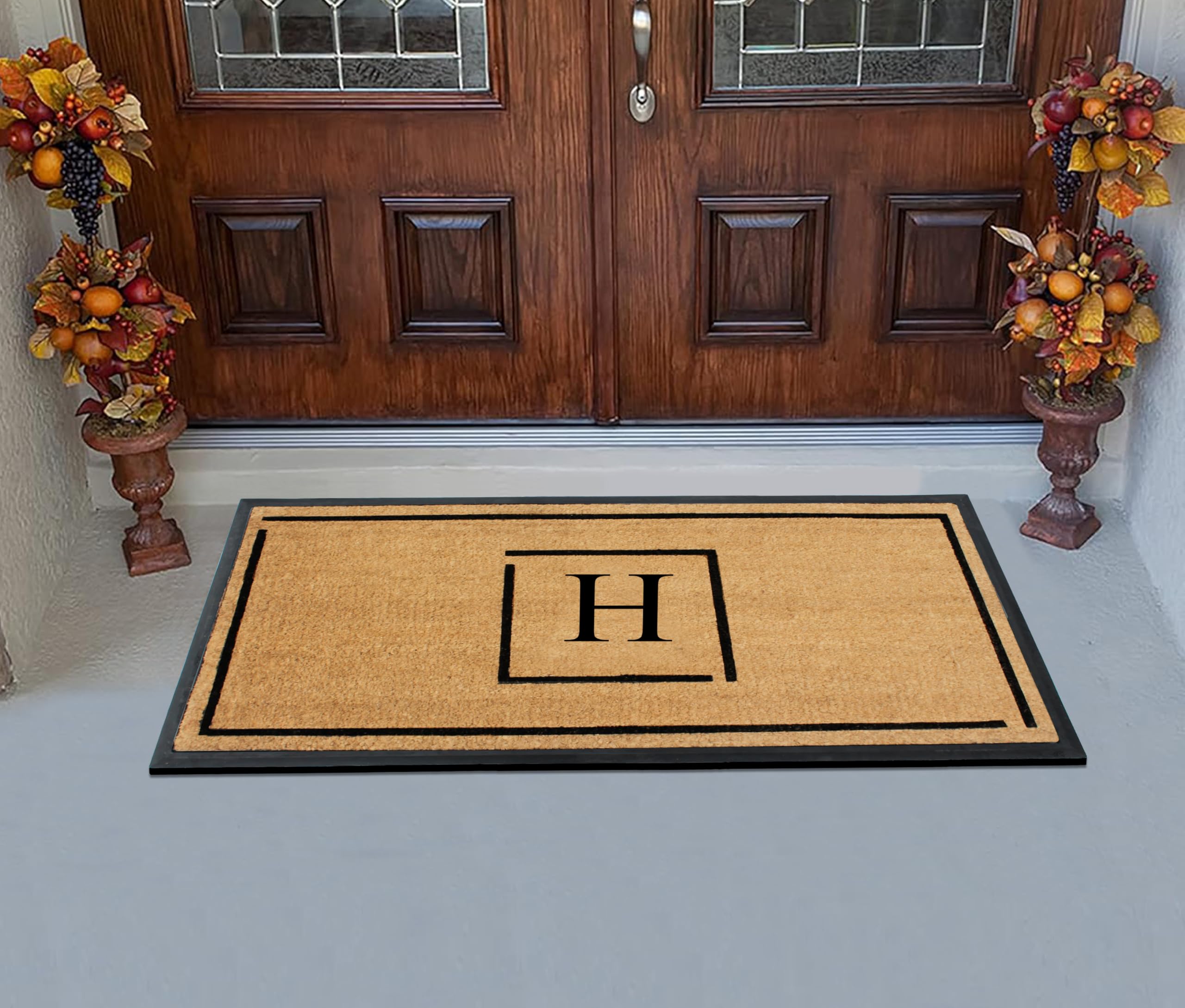 Premium Natural Coir Monogrammed Door Mat 24x48 - Durable Anti-Shed Treated for Front Door Entrance - Heavy Duty Low Profile Easy to Clean Long Lasting - Perfect for Porch Entryway, Mudroom & Home Decor