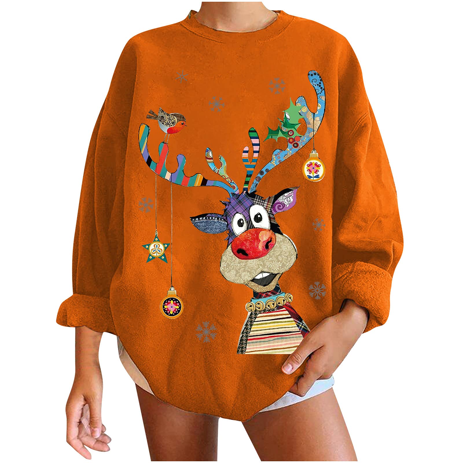 Azrian Ugly Christmas Sweaters for Women - Oversized Merry Christmas Print Crewneck Pullover Sweatshirt with Long Sleeves | Perfect for Holiday Parties, Family Gatherings & Festive Photo Shoots