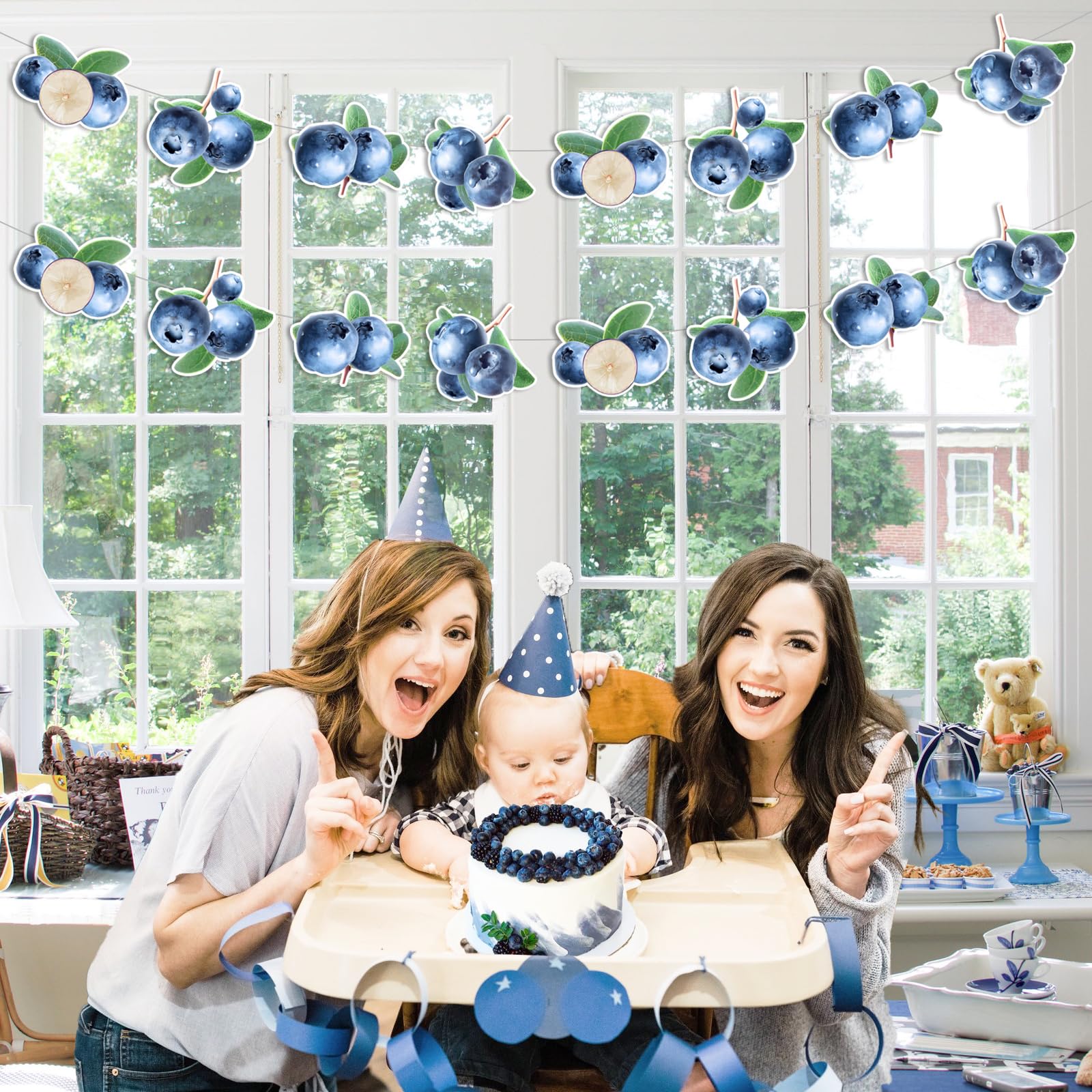 Kreatwow Blueberry Birthday Decorations - 2pcs Blueberry Garlands for Fruit Theme Party, Summer Birthday Party Decor - Perfect for Baby Showers, Bridal Showers & Summer Picnics