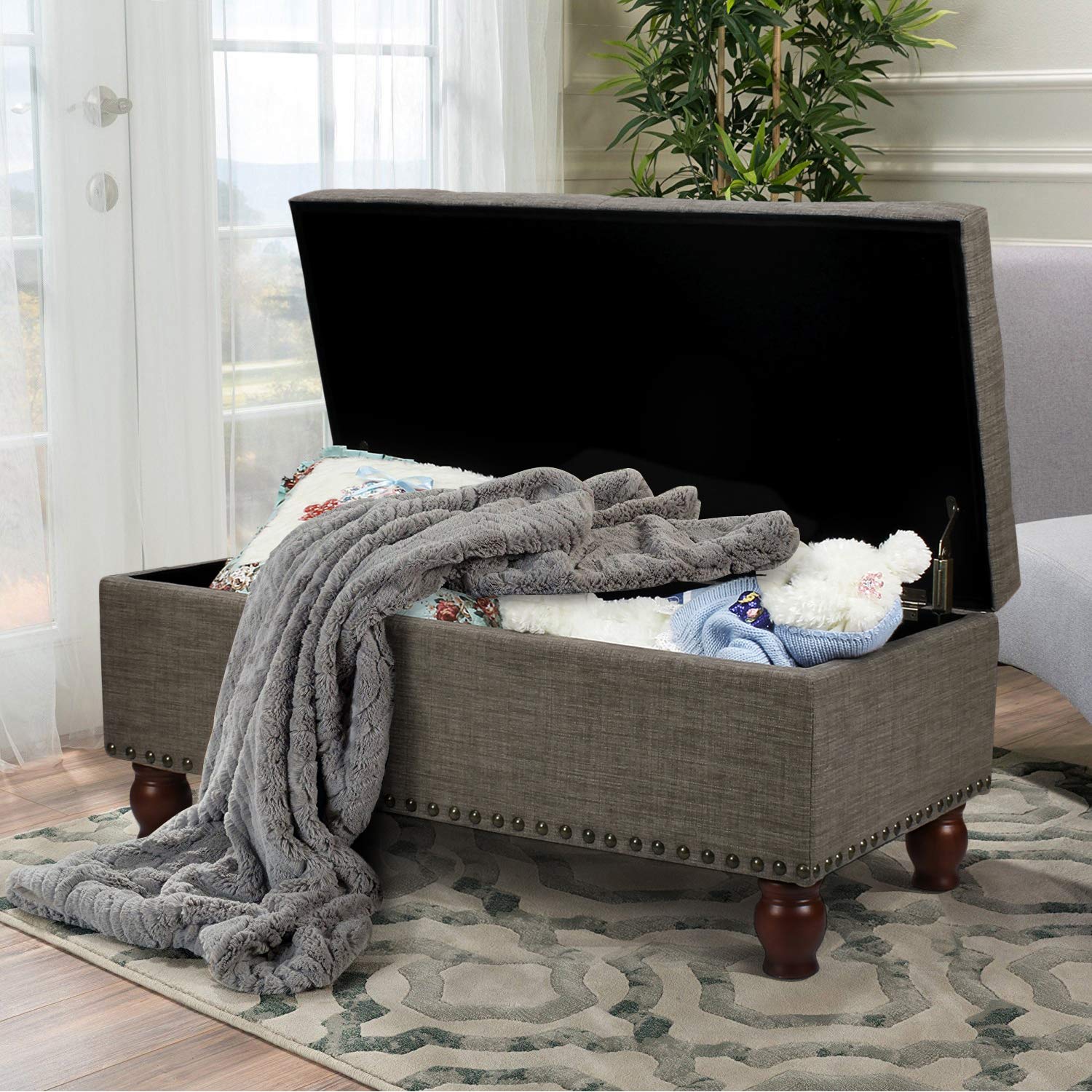 Joveco Fabric Storage Ottoman - Rectangular Tufted Bench with Lift Top, Multi-Functional Coffee Table & Footrest Stool for Living Room, Entryway, Bedroom - Sandstone Brown | Perfect for Extra Seating, Hidden Storage & Home Decor