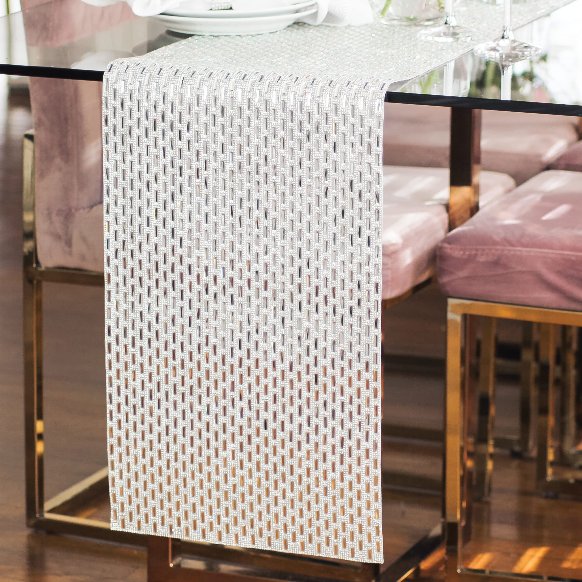 Elegant Park Avenue Table Runner with Glass Stones & Rhinestones - 72