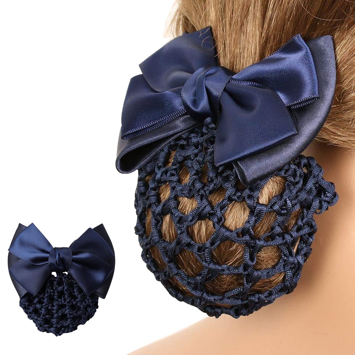 MAYCREATE® Large Bow Hair Bun Net - Hair Snood & Barrettes for Women - Spring Hair Clip Bun Cover for Dancers, Daily Work & Special Occasions (Blue) - Perfect for Ballet, Yoga, Work & Formal Events
