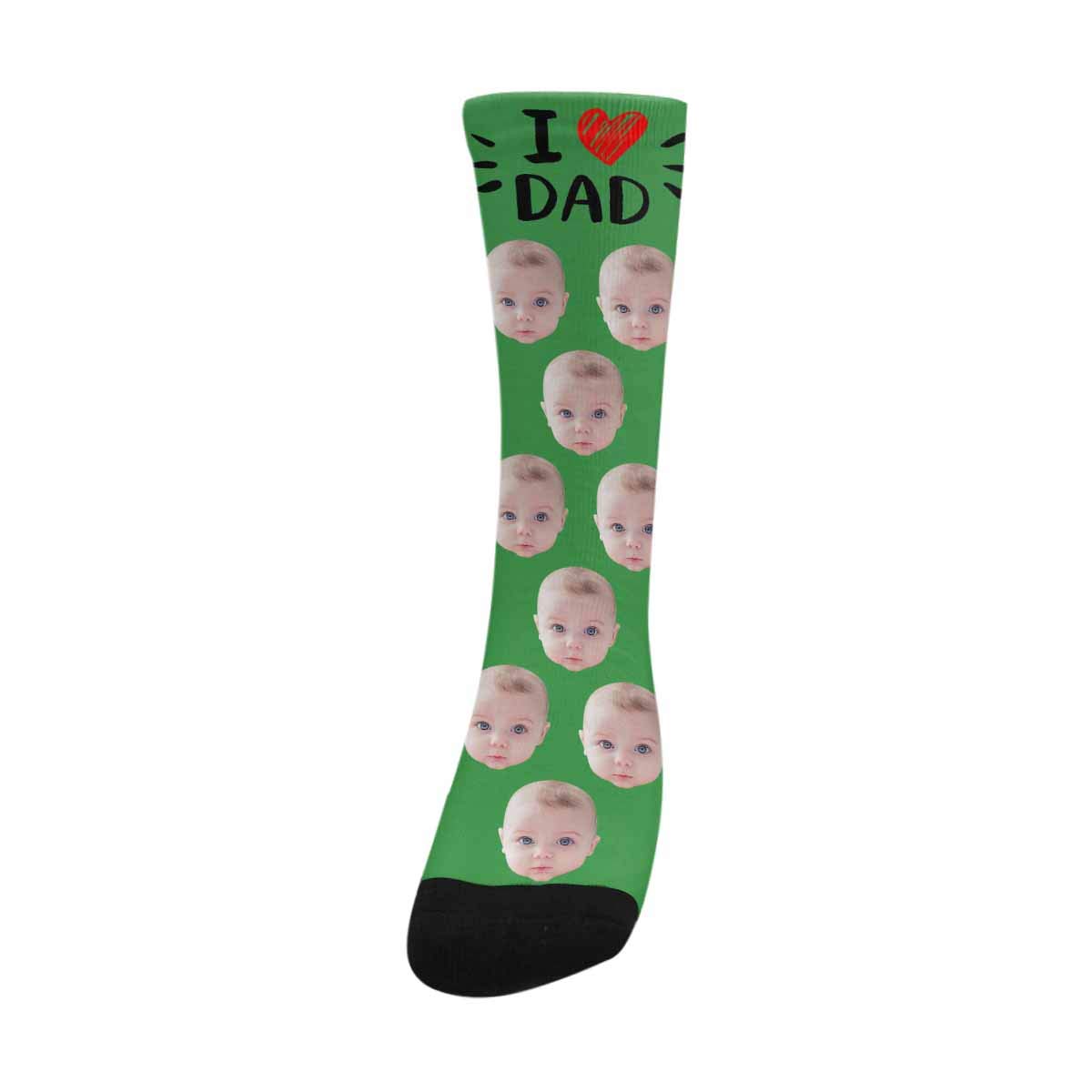 Custom Photo Printed Personalized I Love You Dad Meow Crew Socks - Unisex Yellow Gift for Father's Day, Birthday & Christmas - Funny Novelty Socks for Men & Women