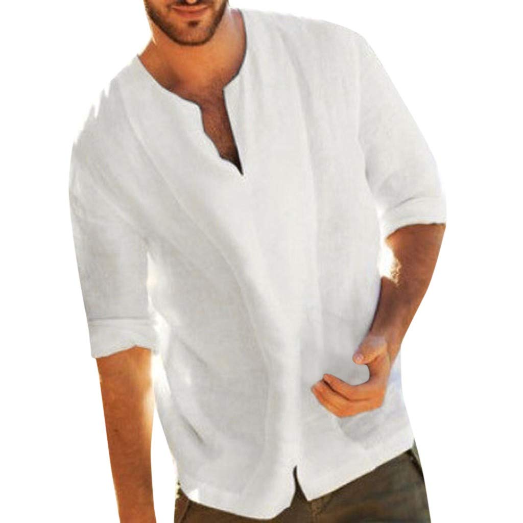 Men's V-Neck Casual T-Shirts - Stylish Loose Fit Long Sleeve Button Down Tees | Soft Lightweight Cotton Shirts for Everyday Wear & Office Outfits