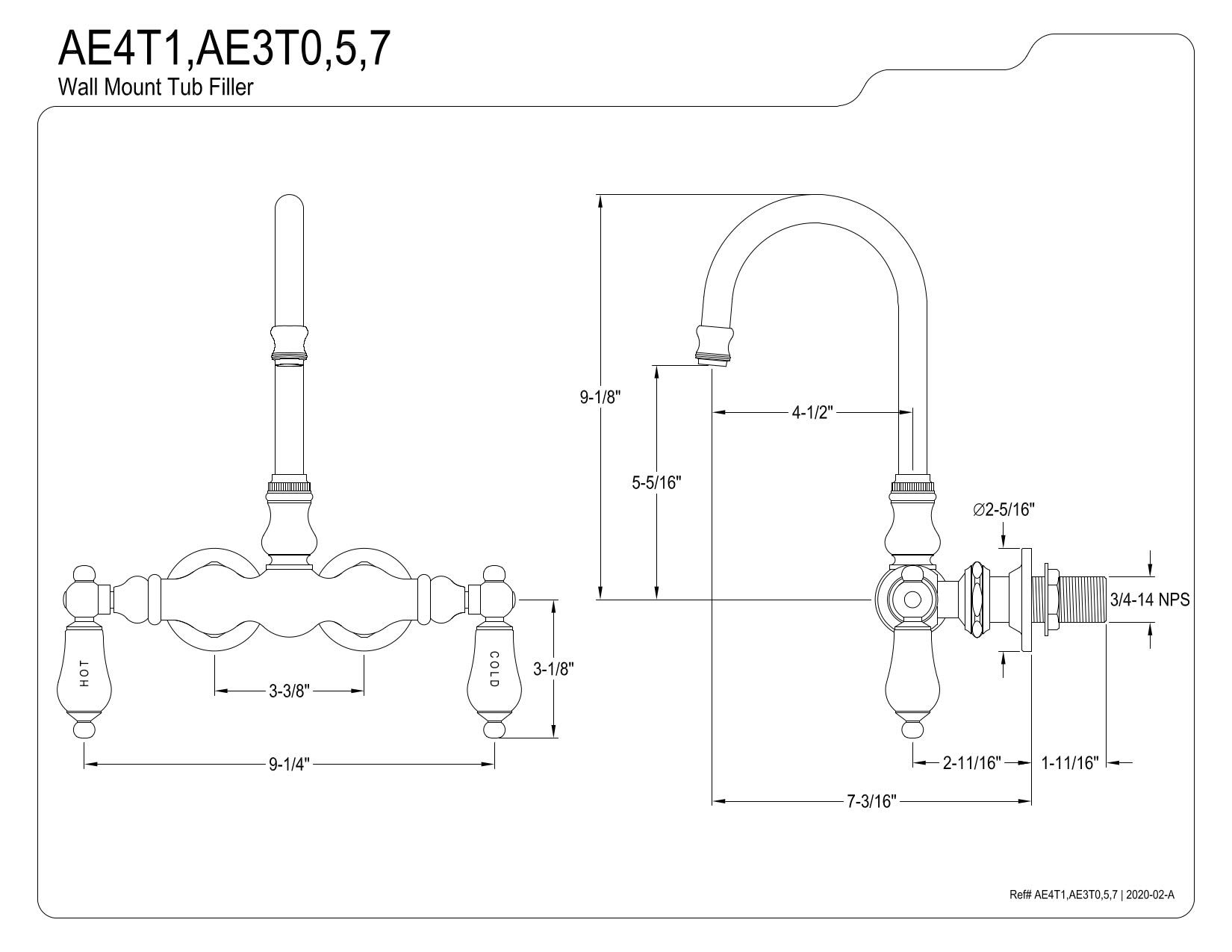 Kingston Brass AE3T5 Vintage Clawfoot Bathtub Faucet - 4.5