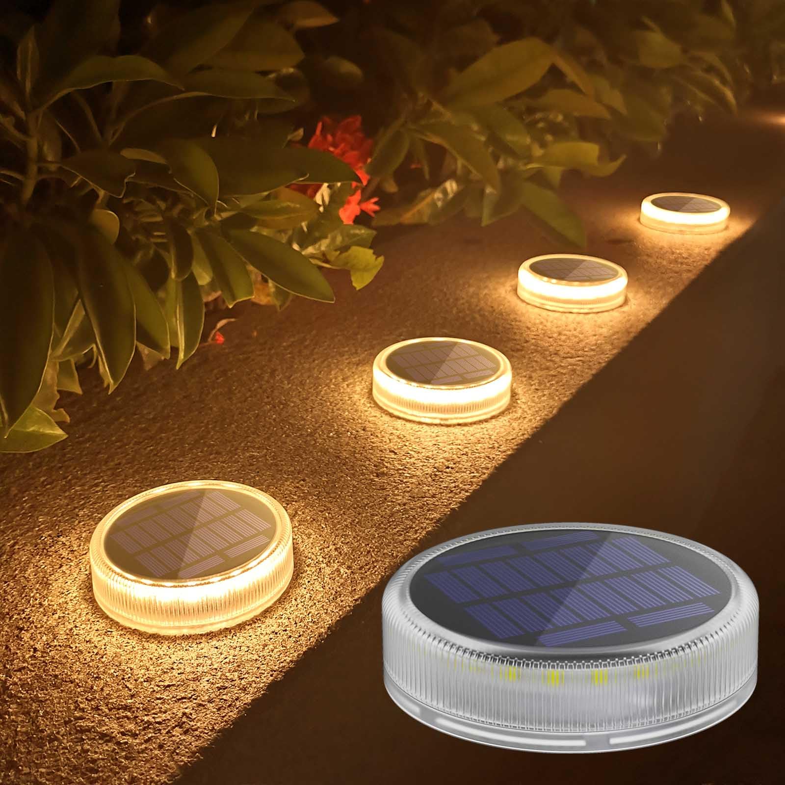 Lacasa 4-Pack Solar Deck Lights Outdoor Waterproof LED - Solar Powered Garden Step Lights for Driveway, Dock, Marine, Yard, Patio & Pathway - Dusk to Dawn Round Warm White Lighting - Perfect for Landscape, Backyard & Outdoor Decor
