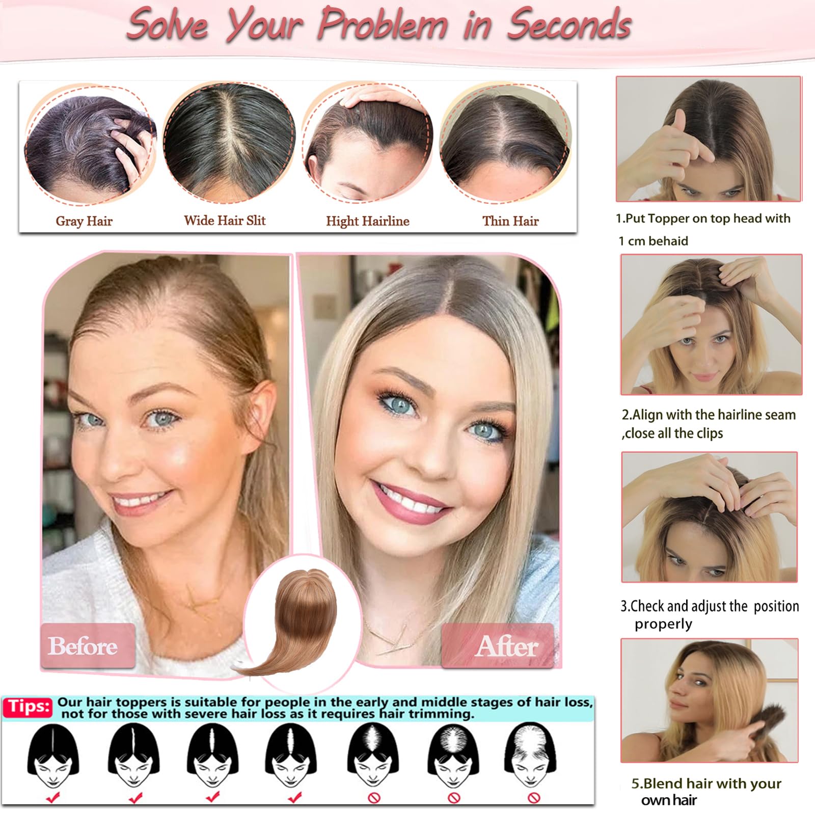 Premium Real Human Hair Toppers for Women - Silk Base Remy Hair Wiglets for Thinning Hair | Clip-in Hair Extensions No Bangs | Perfect for Daily Wear, Special Occasions & Hair Volume Enhancement