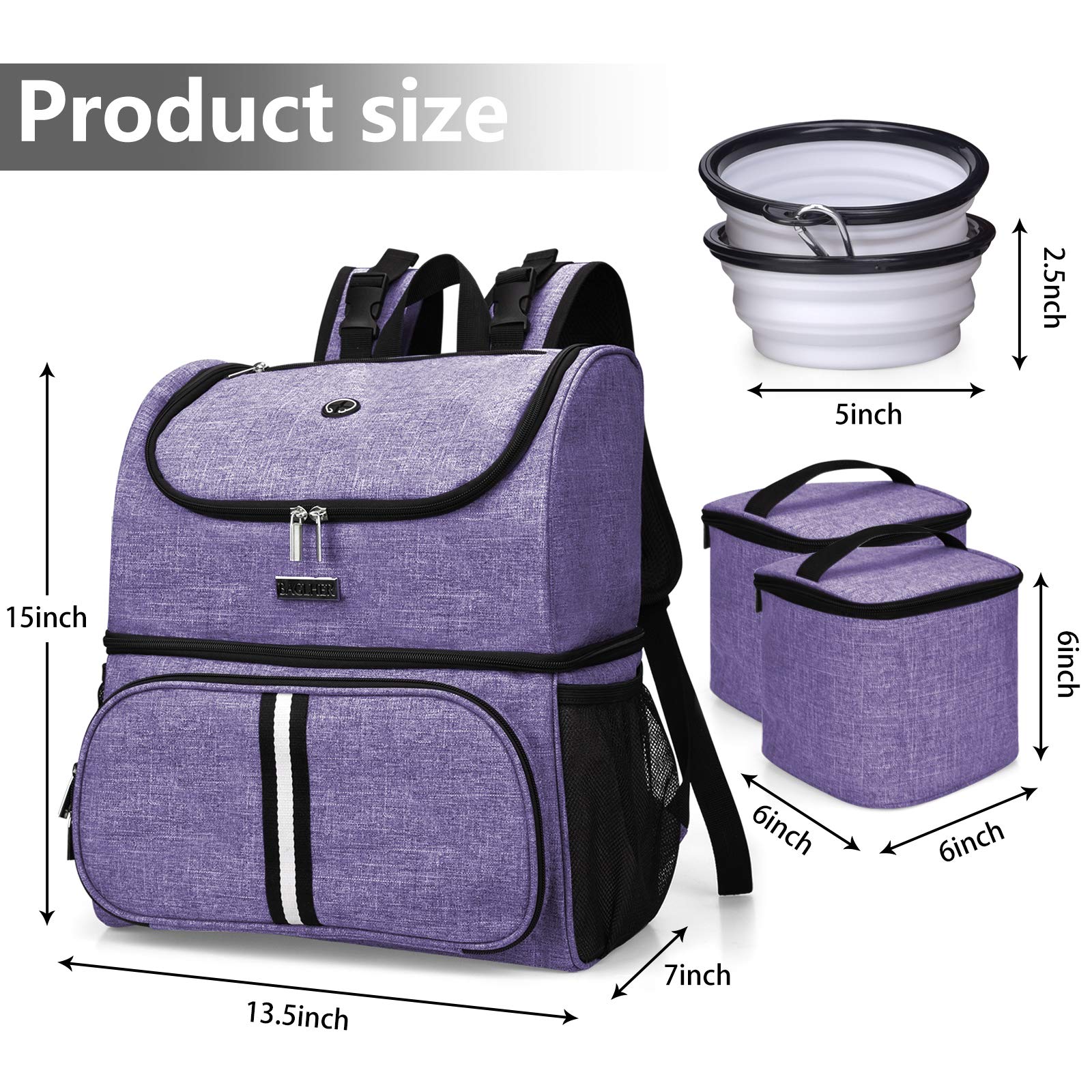BAGLHER Pet Travel Backpack with Bowls - Purple for Dog & Cat Outings