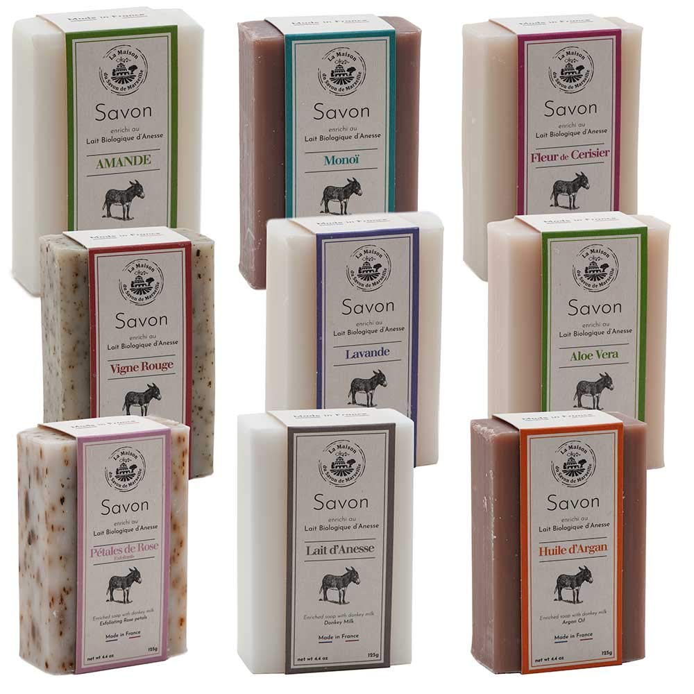 French Marseille Soap with Fresh Organic Donkey Milk - Monoi Scented - 125g Bar for Luxurious Bath & Skin Care