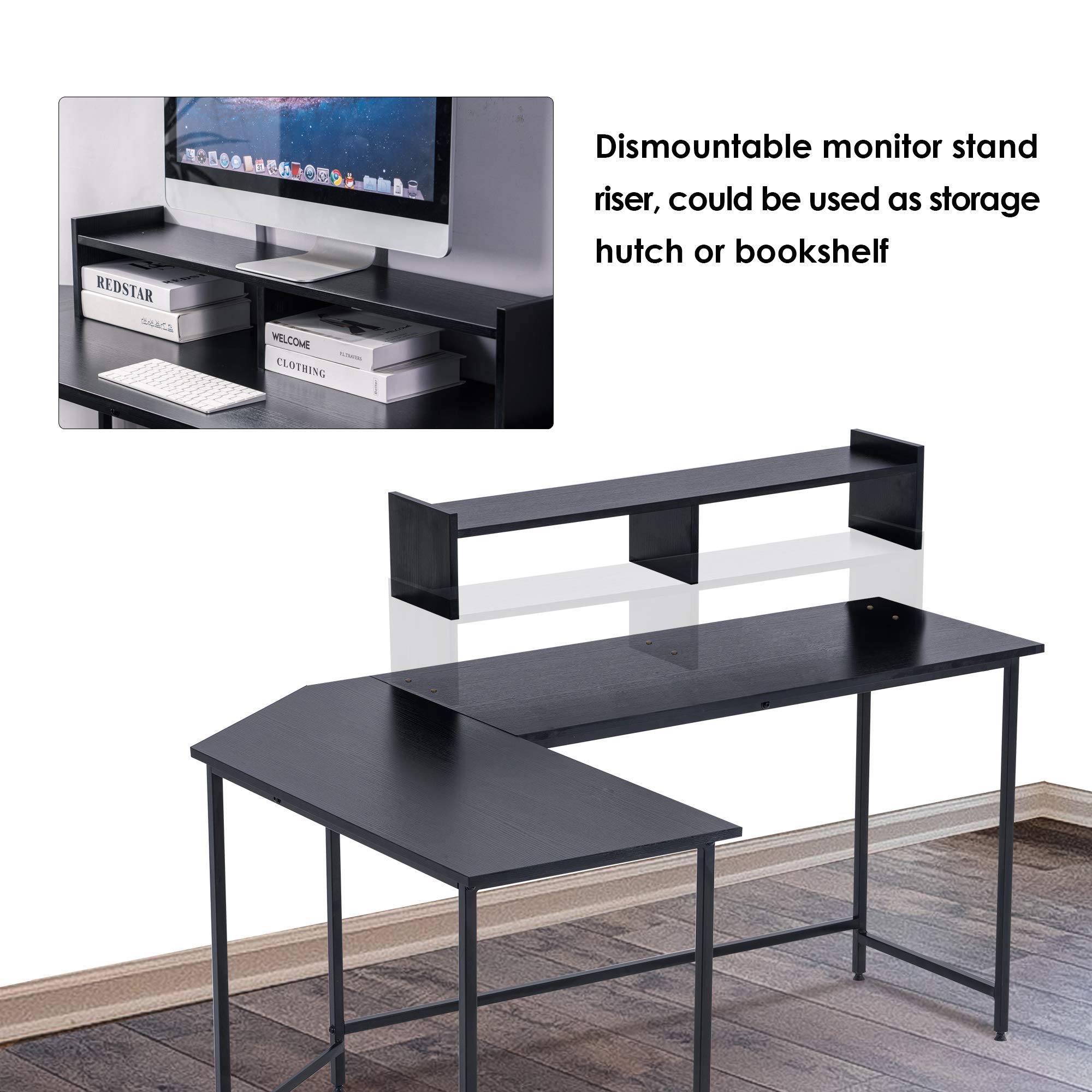 ivinta L-Shaped Gaming Desk - Modern Reversible Computer Desk with Monitor Stand for Small Spaces | Home Office Corner Workstation | Perfect for Bedroom, Living Room & Gaming Setup