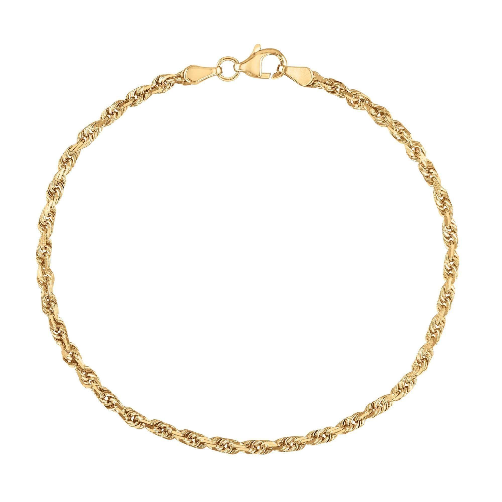 Reeds Yellow Gold Solid Diamond-Cut Rope Chain Bracelet for Women & Men | 3mm Width, 8 Inch Adjustable Length | Luxury Jewelry Gift for Anniversary, Birthday & Special Occasions