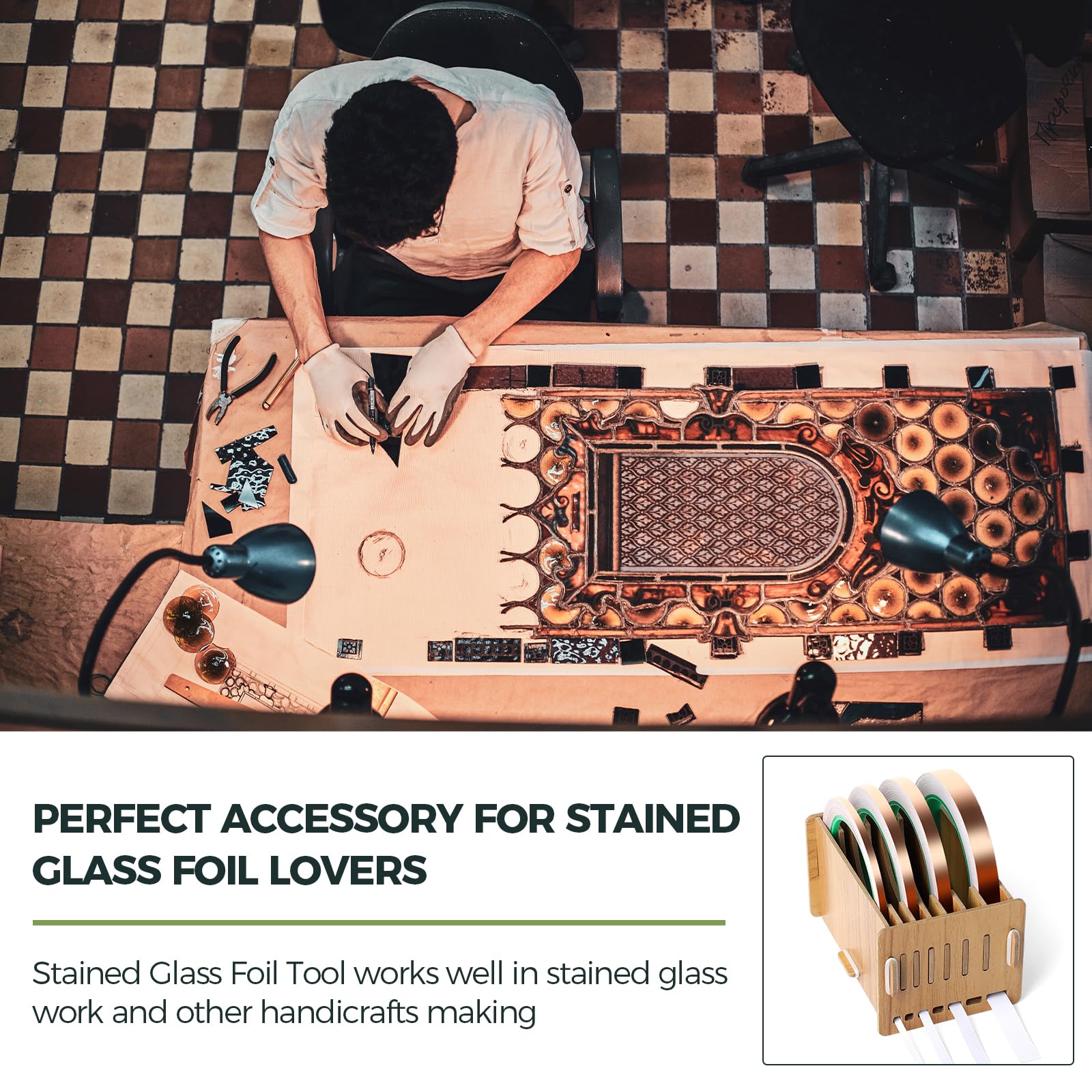 Copper Foil Tape Dispenser for Stained Glass Art - Essential Stained Glass Supplies & Tools Storage (No Tape Included) | Perfect for DIY Stained Glass Projects, Window Decor & Crafting